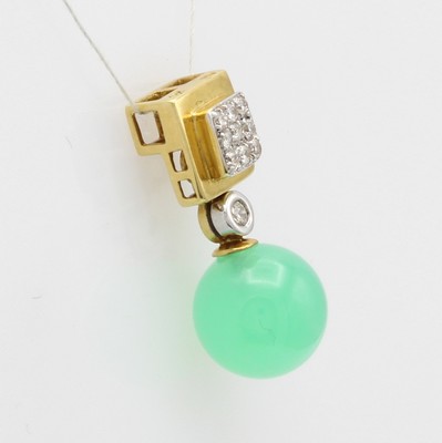 26888989a - Anhänger mit Chrysopras und Brillanten, GG 750/000, Chrysopraskugel ca. 10 mm, ...
