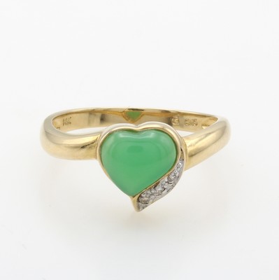Image 26888990 - Ring mit Chrysopras und Diamanten, GG 585/ 000, herzf. Chrysopras, Diam. zus. ca. 0.01 ...