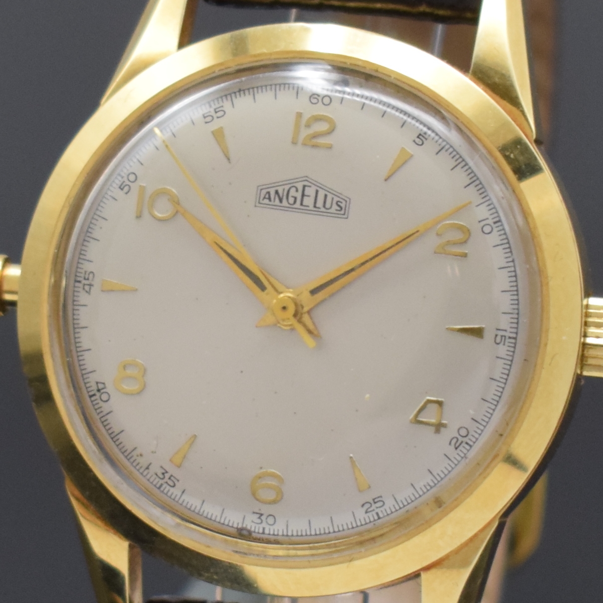 Detail a: ANGELUS Tinkler extrem seltene Armbanduhr mit 1/4-Repetition in GG 750/000, Schweiz um 1955, Automatik, späteres schweres Goldgeh., Boden verschr., ...