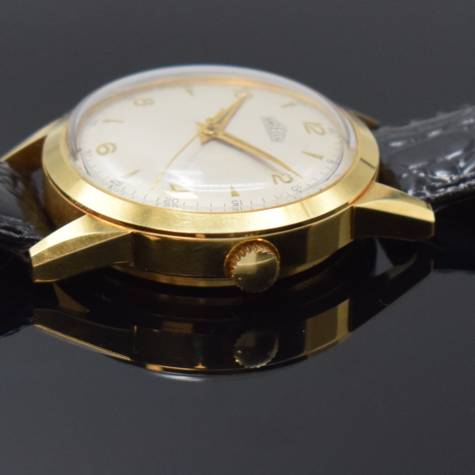 Detail b: ANGELUS Tinkler extrem seltene Armbanduhr mit 1/4-Repetition in GG 750/000, Schweiz um 1955, Automatik, späteres schweres Goldgeh., Boden verschr., ...