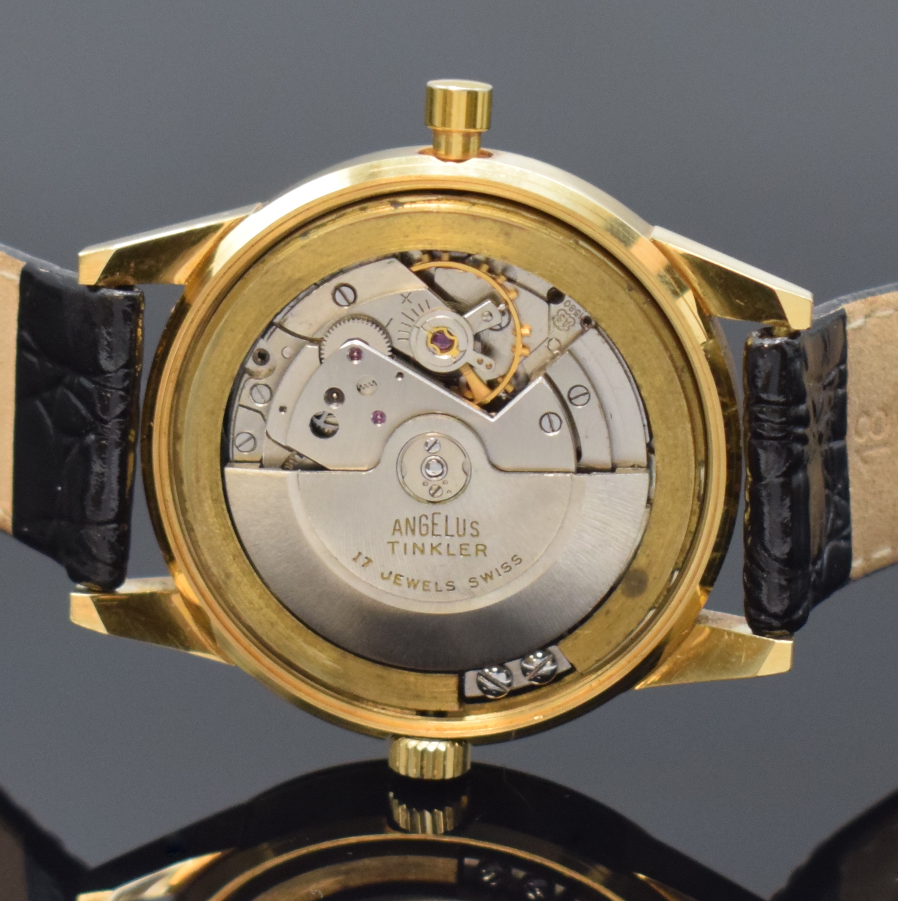 Detail f: ANGELUS Tinkler extrem seltene Armbanduhr mit 1/4-Repetition in GG 750/000, Schweiz um 1955, Automatik, späteres schweres Goldgeh., Boden verschr., ...