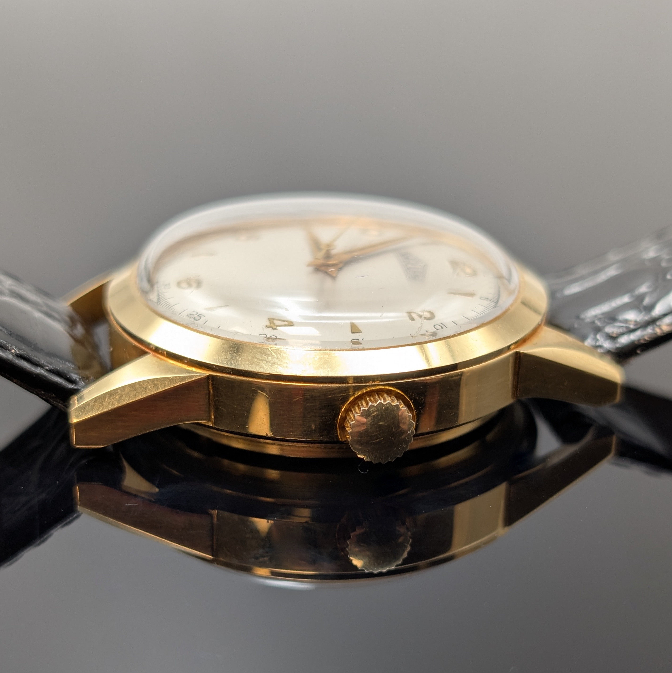 Detail h: ANGELUS Tinkler extrem seltene Armbanduhr mit 1/4-Repetition in GG 750/000, Schweiz um 1955, Automatik, späteres schweres Goldgeh., Boden verschr., ...