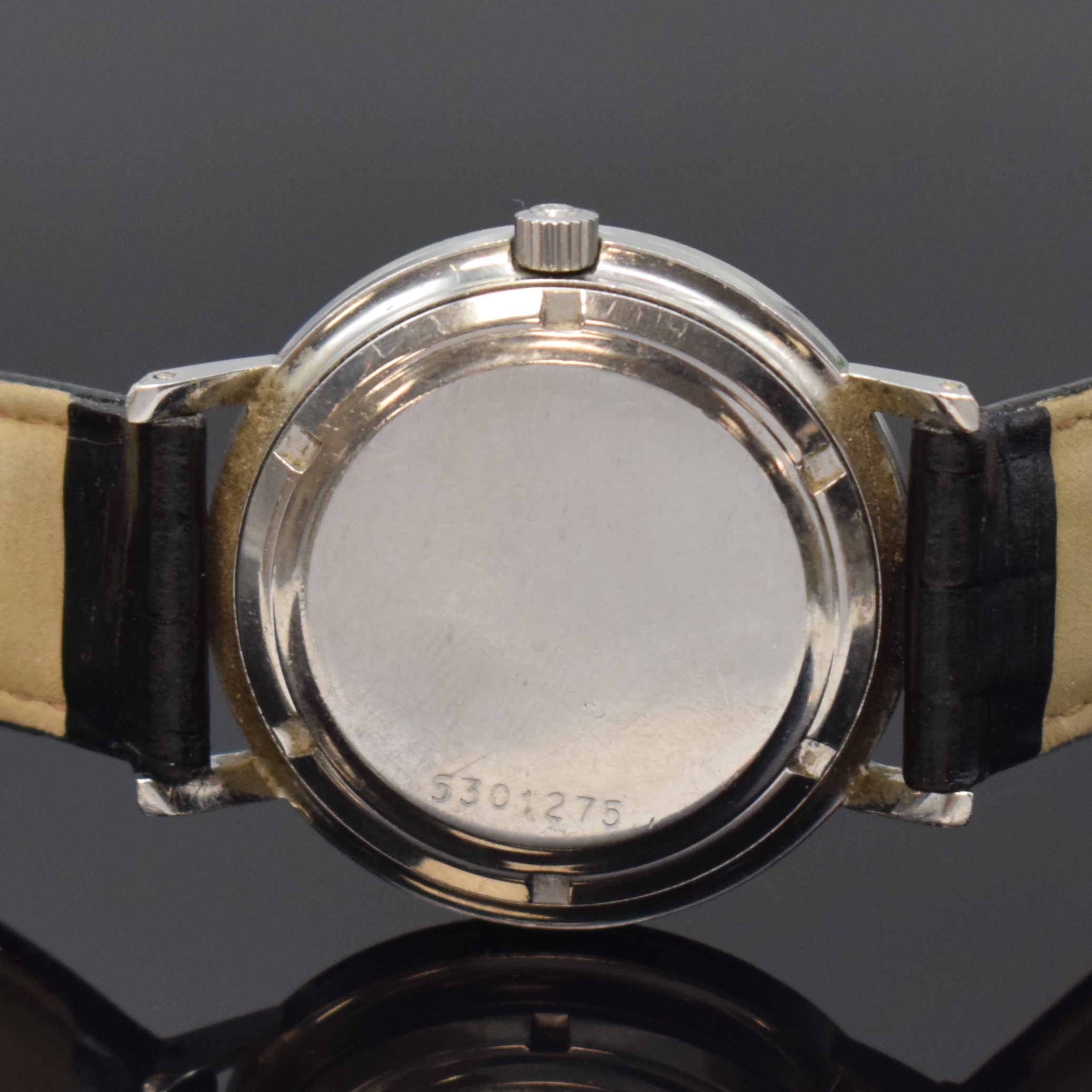 Detail c: ETERNA-MATIC 2000 Centenaire 71 Armbanduhr in Stahl mit seltenem schwarzen Zifferblatt, Schweiz um 1970, Automatik, unpol. Geh., verschr. Boden ...