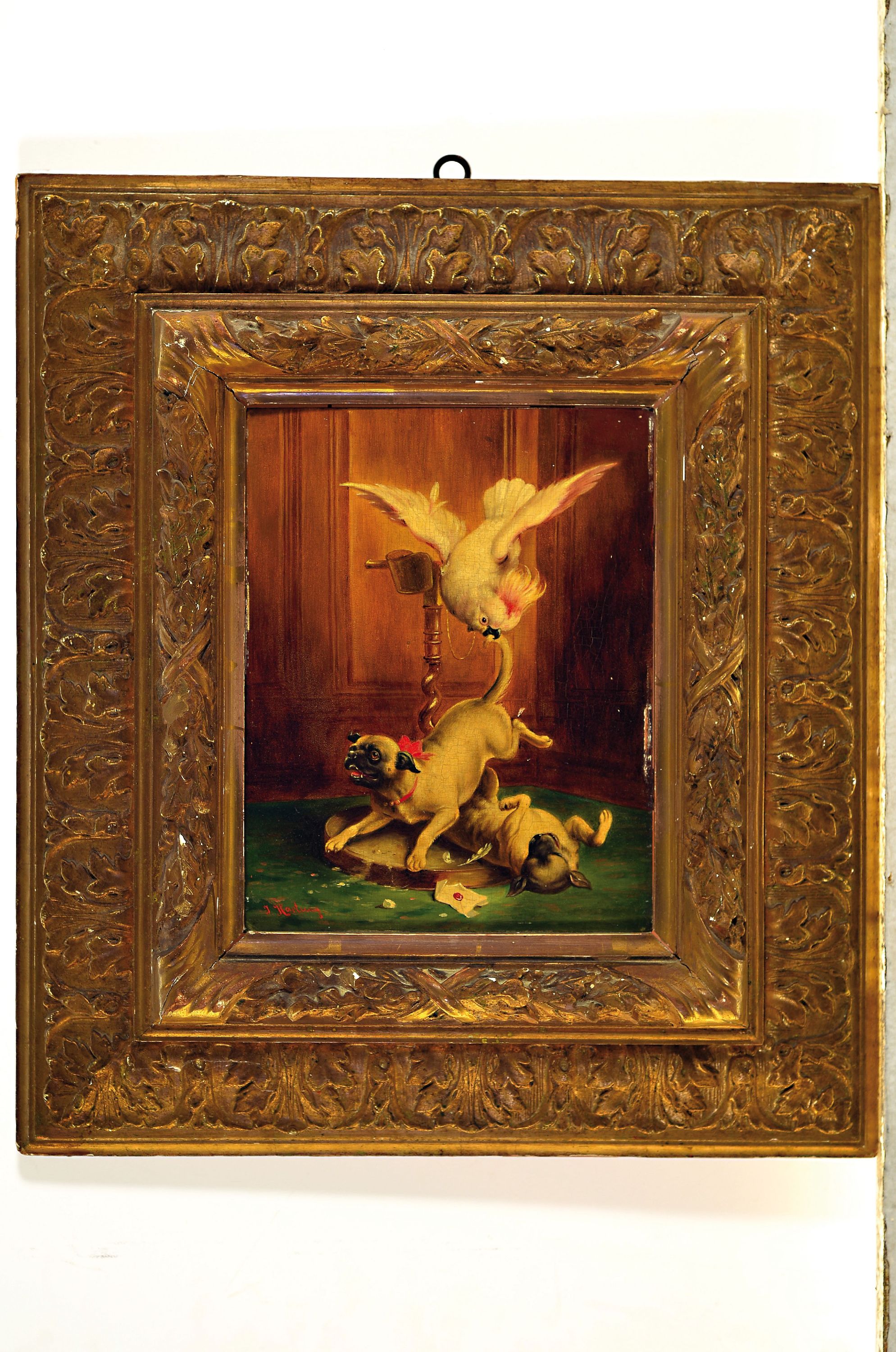 Detail m: Julius Hartung, Pseudonym des Carl Reichert, 1836 Wien-1918 Graz, zwei Pendants, "Wie du mir" & "So ich dir", zwei Möpse im ...