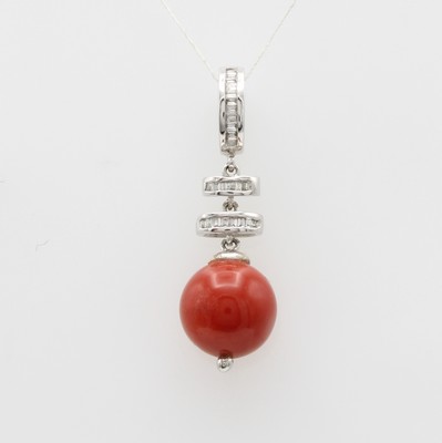 Image 26889003 - Anhänger mit Koralle und Diamanten, WG 750/ 000, Korallkugel ca. 9.5 mm, ...