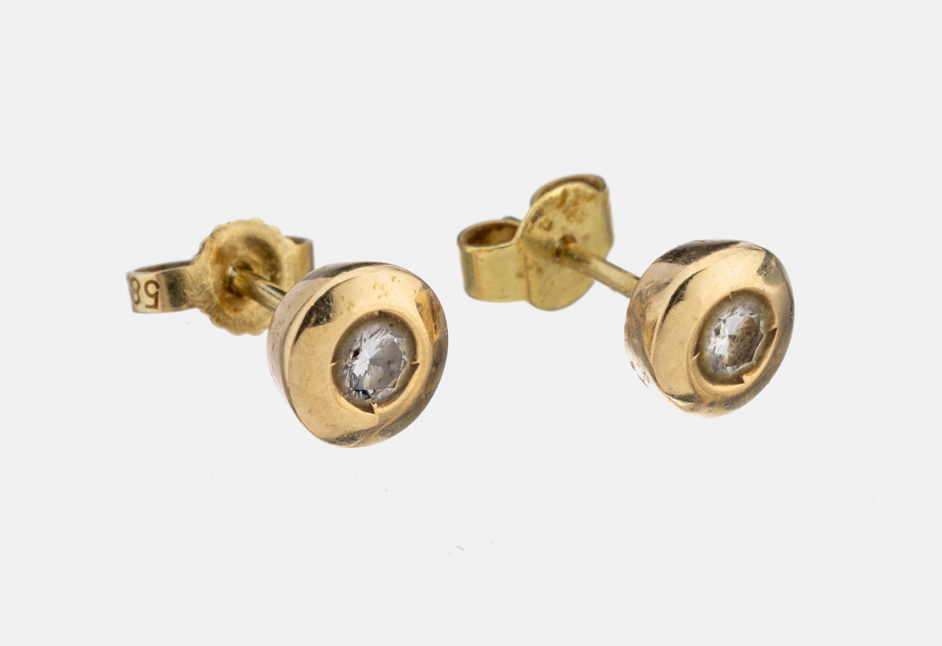 Paar 14 kt Gold Brillant-Ohrstecker, GG 585/000, 2 Brillanten zus. ca. 0.30 ct Weiß/si, ca. 1.9 g
