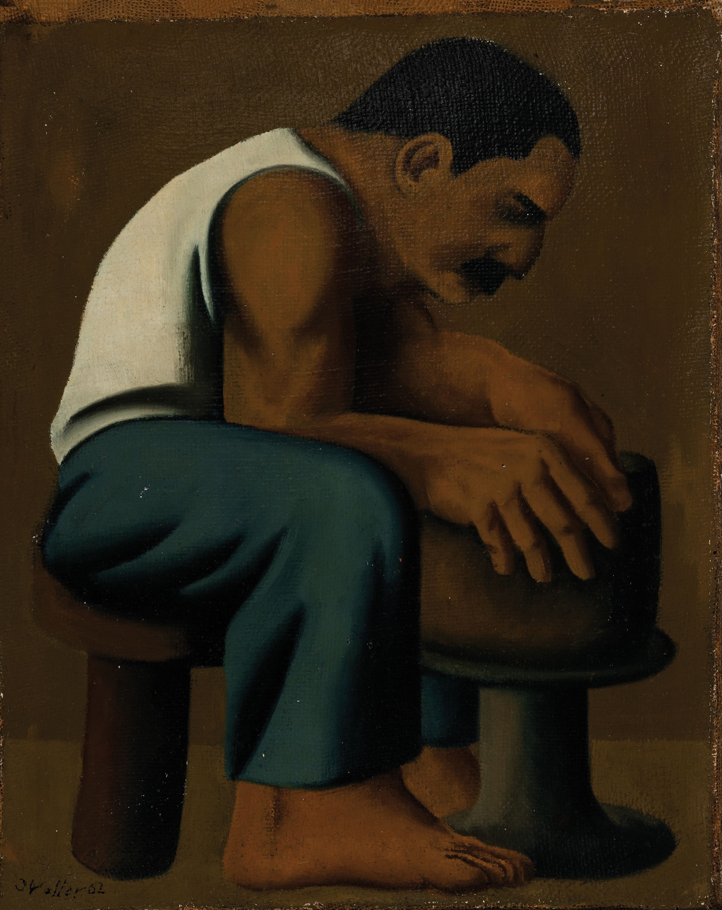 Jürgen Waller, 1939 Düsseldorf-2022 Bremen, Der Töpfer, Öl/grober Lwd, links unten sign., ca. 50x40cm, R. ca. 55x45cm