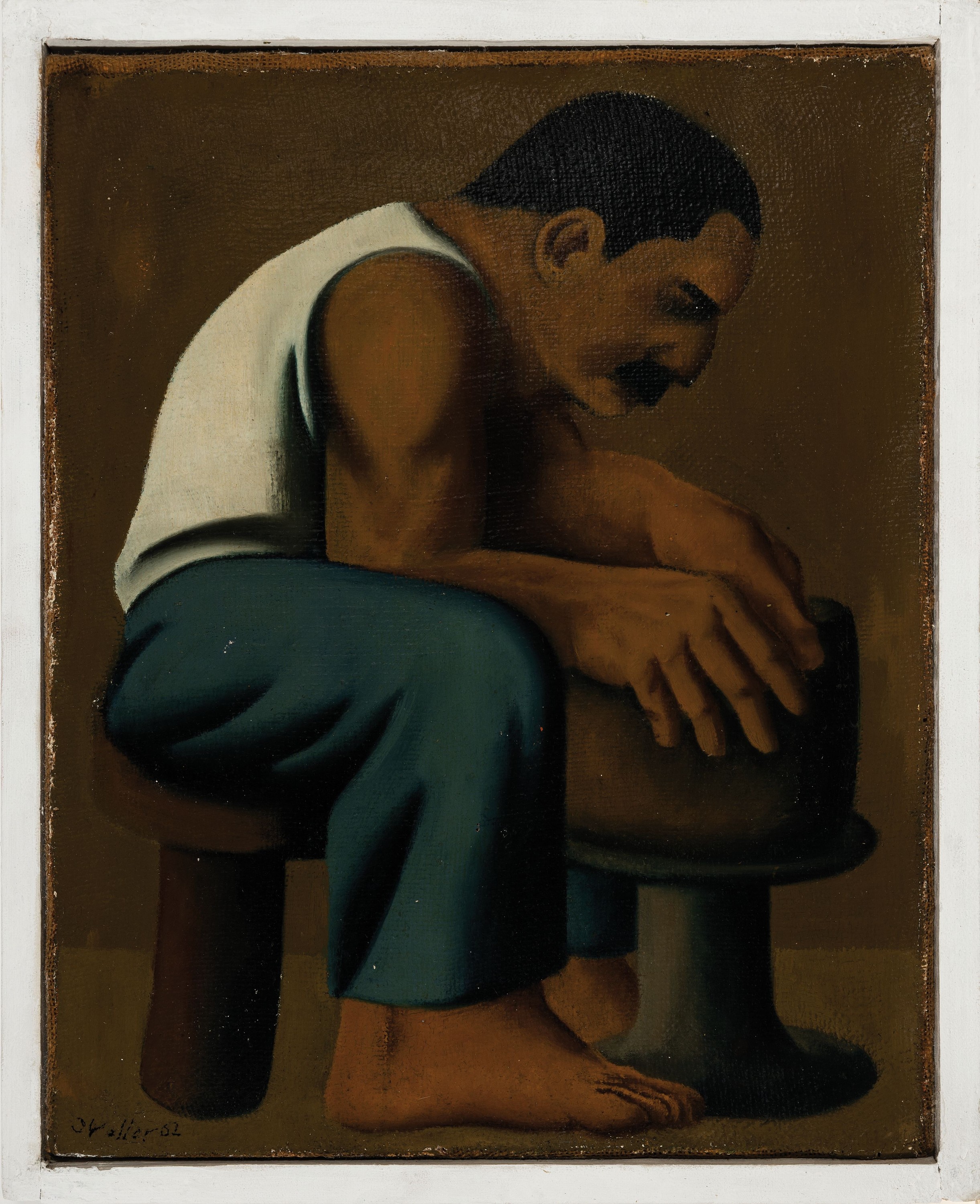 Detail k: Jürgen Waller, 1939 Düsseldorf-2022 Bremen, Der Töpfer, Öl/grober Lwd, links unten sign., ca. 50x40cm, R. ca. 55x45cm