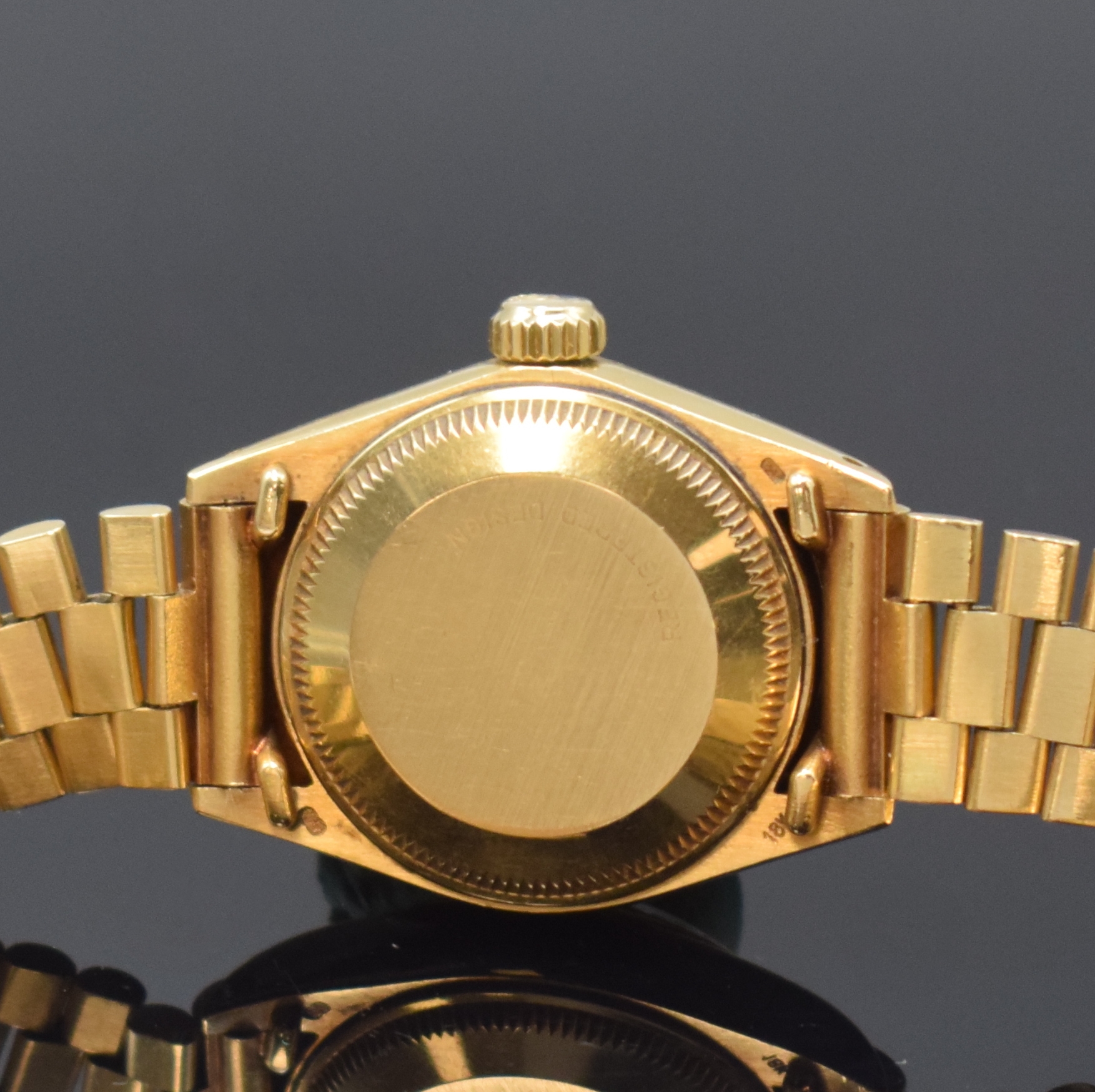 Detail e: ROLEX Oyster Perpetual Datejust Damenarmbanduhr in GG 750/000 Referenz 6917,Schweiz um 1980, Automatik, Chronometer der Superlative inkl. ...
