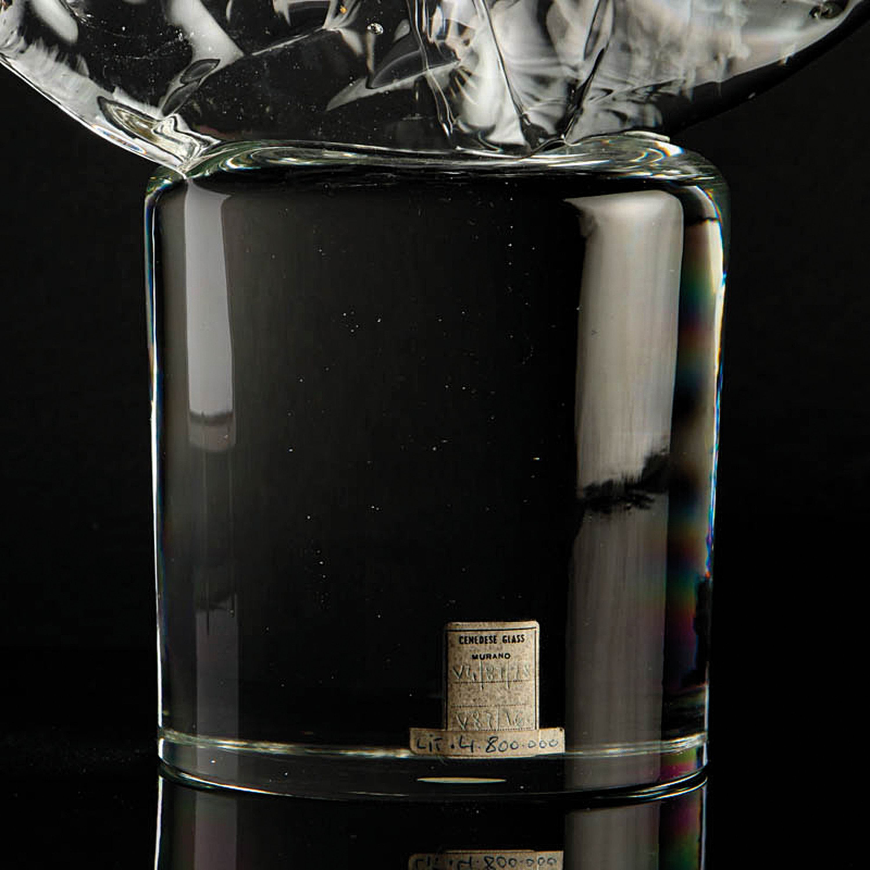 Detail c: Große Glasskulptur, Cenedese, Murano, Italien,, farbloses Glas, partiell mit Goldauflage, abstrakt Komposition einer Scheibe mit Durchbruch, ...
