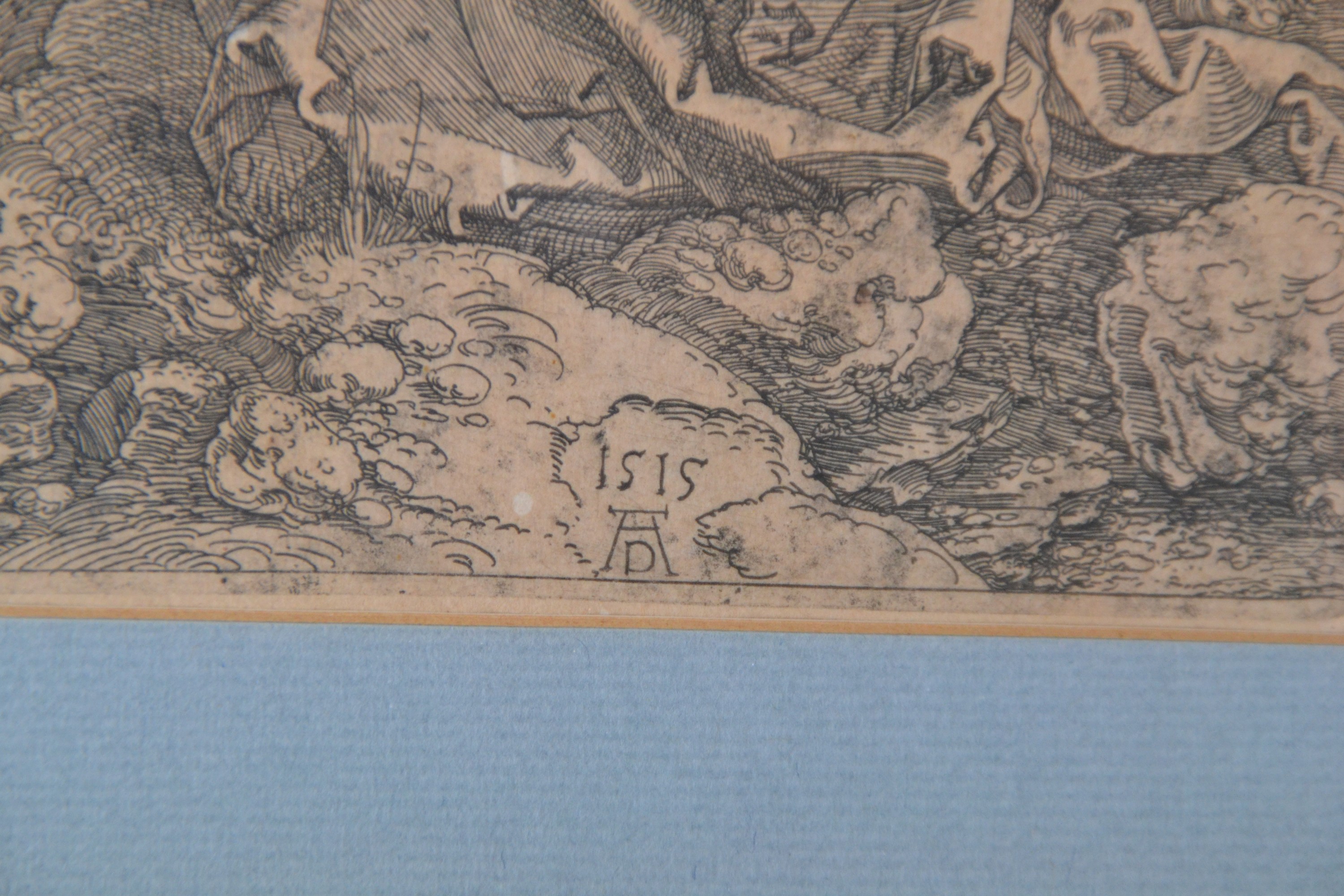 Detail a: Nach Albrecht Dürer (1471-1528), Abzug des 18./19. Jh., Eisenradierung, "Christus am Ölberg" (1515), Monogramm und Datierung im Druck, ...