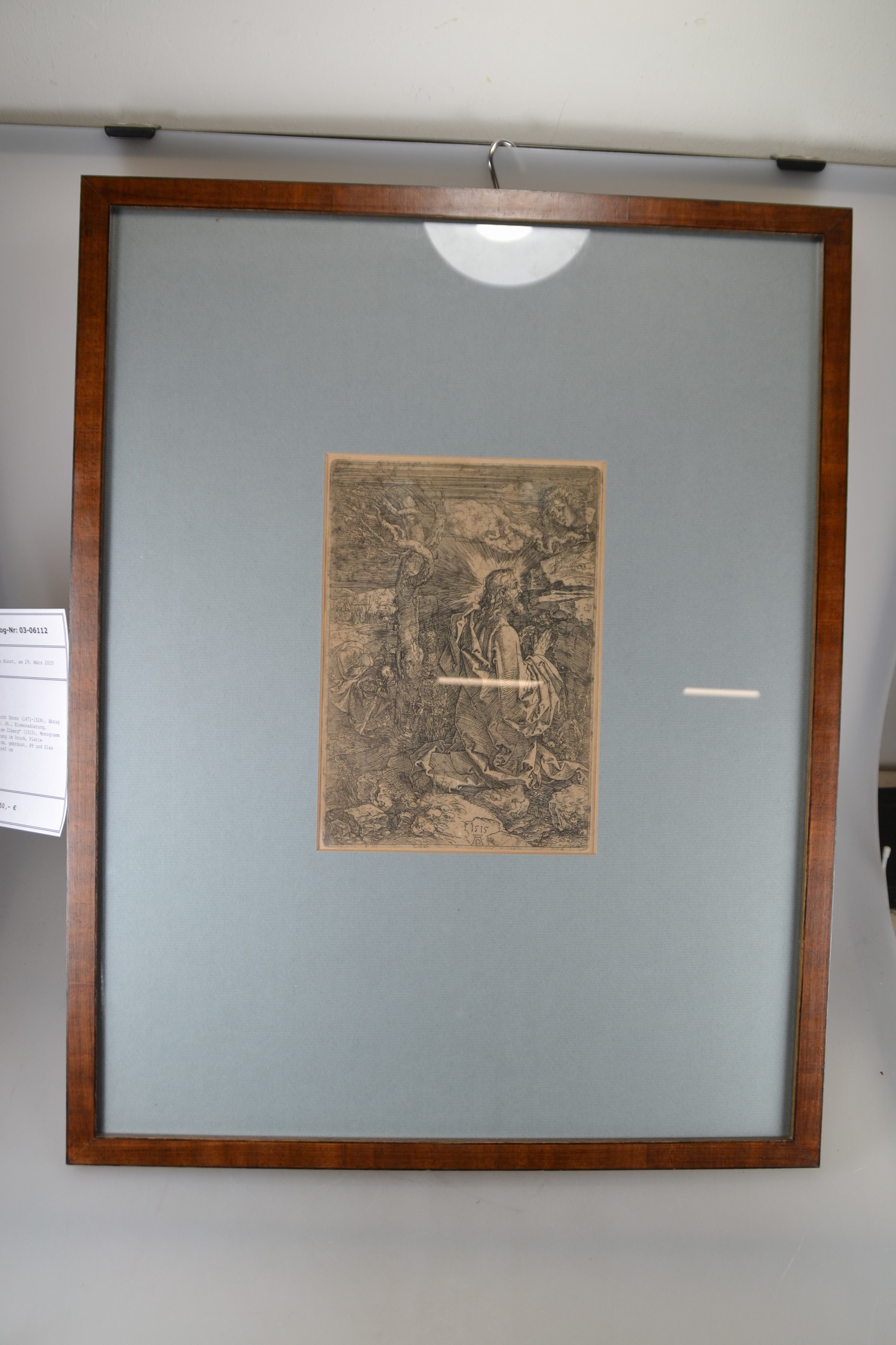 Detail c: Nach Albrecht Dürer (1471-1528), Abzug des 18./19. Jh., Eisenradierung, "Christus am Ölberg" (1515), Monogramm und Datierung im Druck, ...