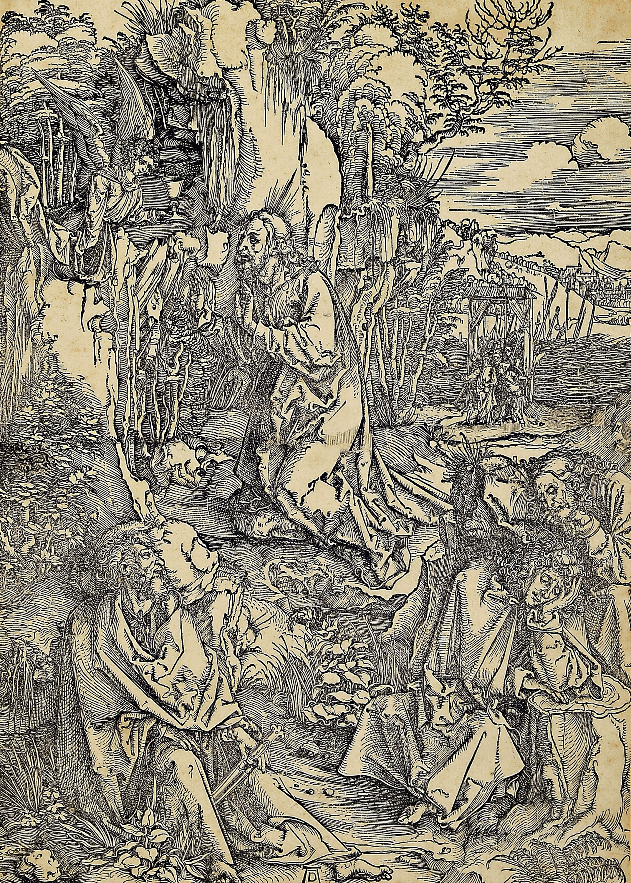 Nach Albrecht Dürer (1471-1528), Abzug der 18./19.Jh., Holzschnitt, "Christus am Ölberg" Blatt 3 aus der großen Passion (1496/97), ...