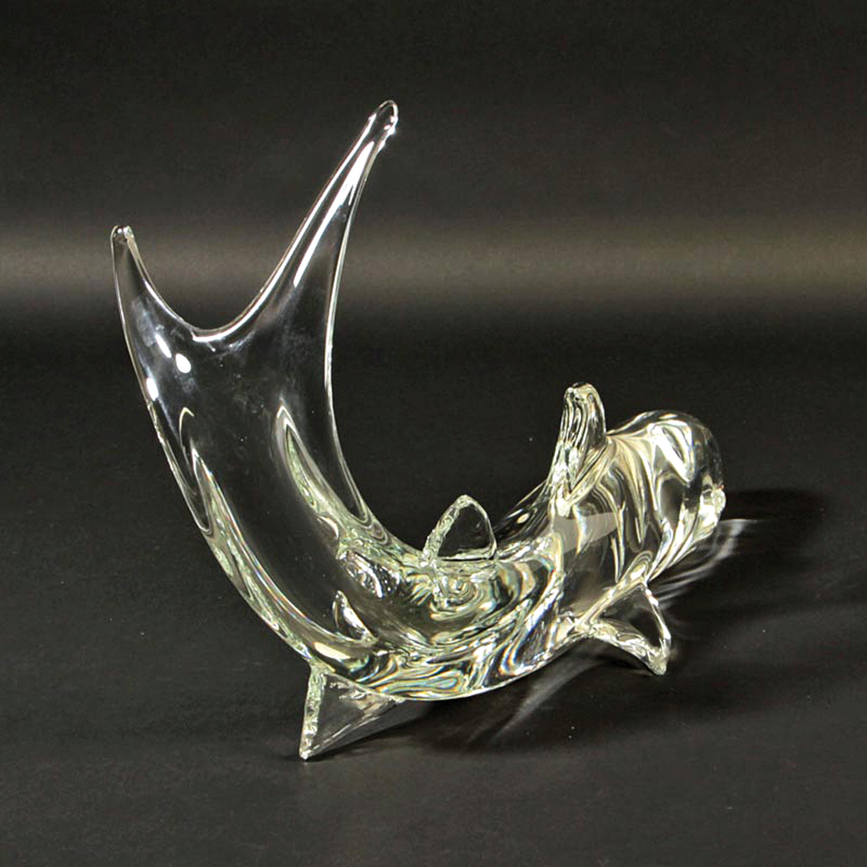 Detail a: Glasskulptur Hai, Ermanno Nason für Cenedese, Murano, farbloses Glas, Hai mit erhobener Schwanzflosse, unsigniert, schwere Qualität, 28x40x15 cm