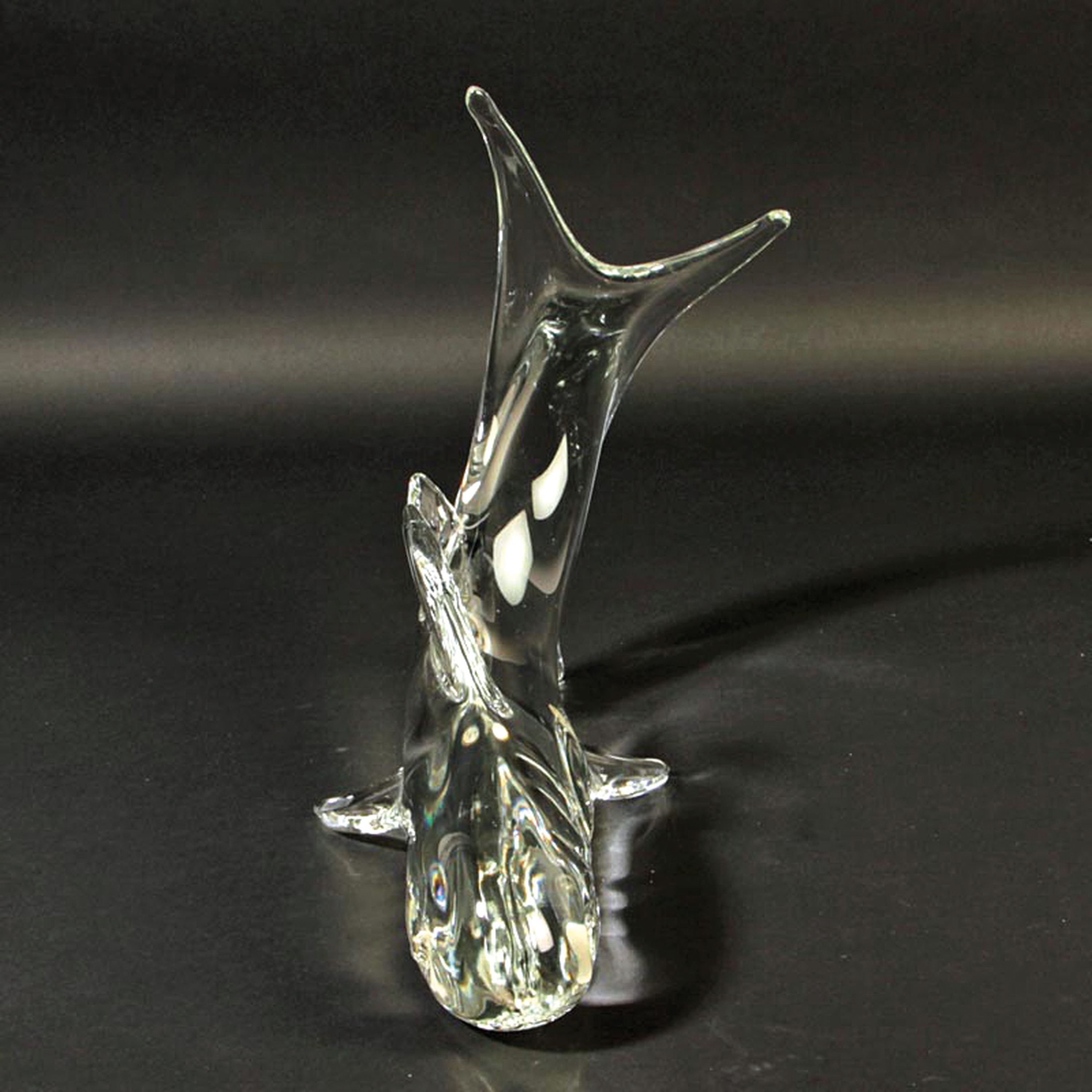 Detail b: Glasskulptur Hai, Ermanno Nason für Cenedese, Murano, farbloses Glas, Hai mit erhobener Schwanzflosse, unsigniert, schwere Qualität, 28x40x15 cm