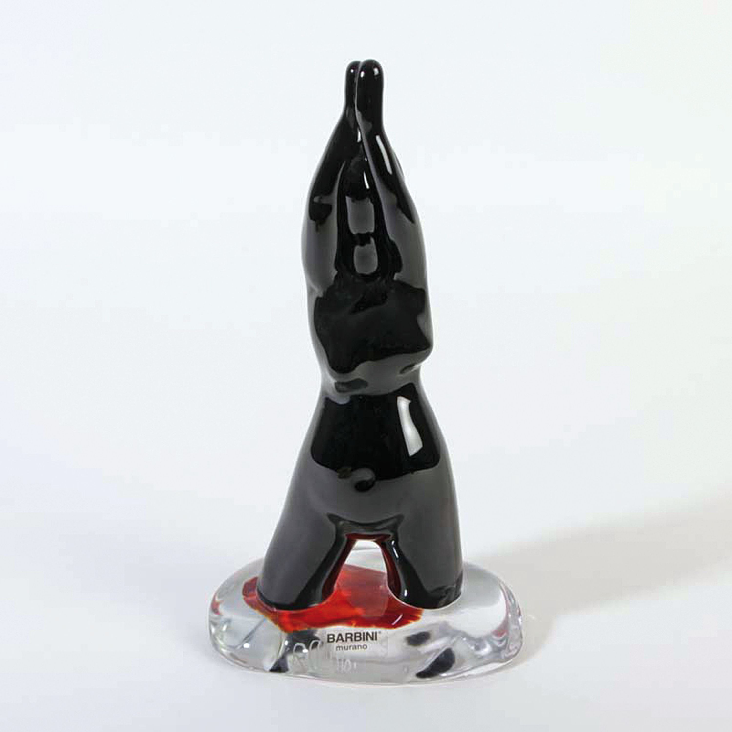 Glasskulptur weiblicher Akt, Alfredo Barbini, Murano, 1980er-Jahre, farbloses und schwarzrot eingefärbtes Glas, orig. Aufkleber und signiert, H.27 cm