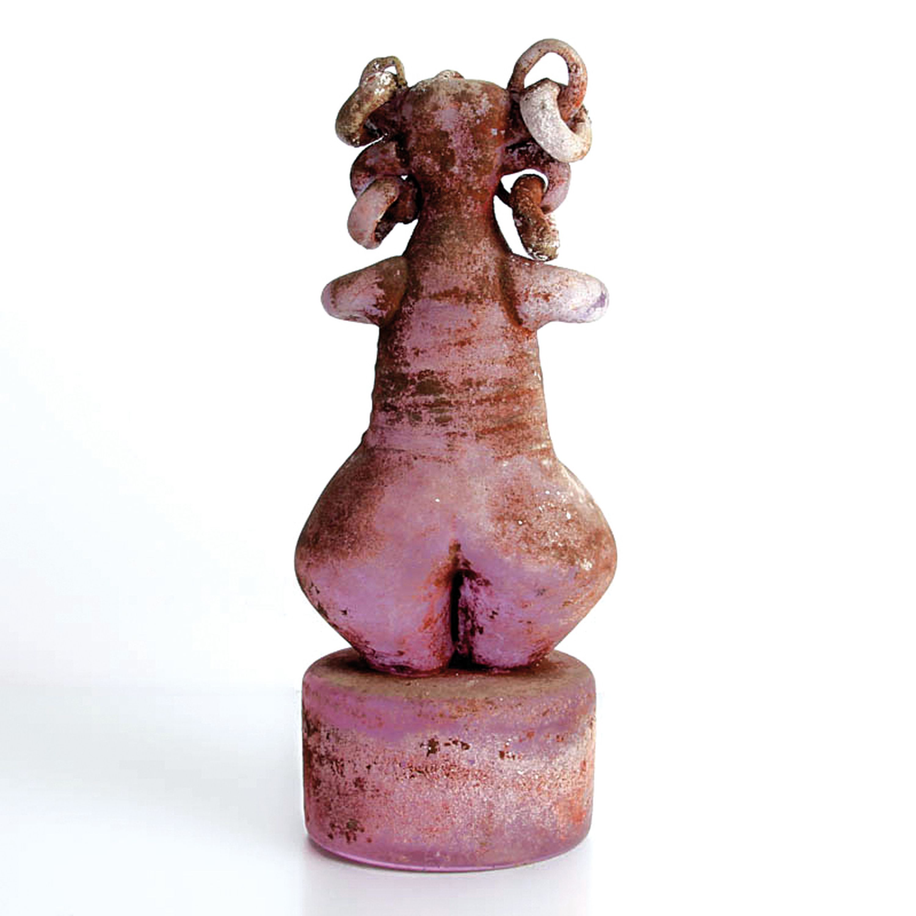 Detail d: Vetro A Scavo-Skulptur Groteske, Ermanno Nason für Cenedese, Murano, Neodymiumglas, Vetro a Scavo-Technik mit rötlicher Aschepatina, H. 23 cm