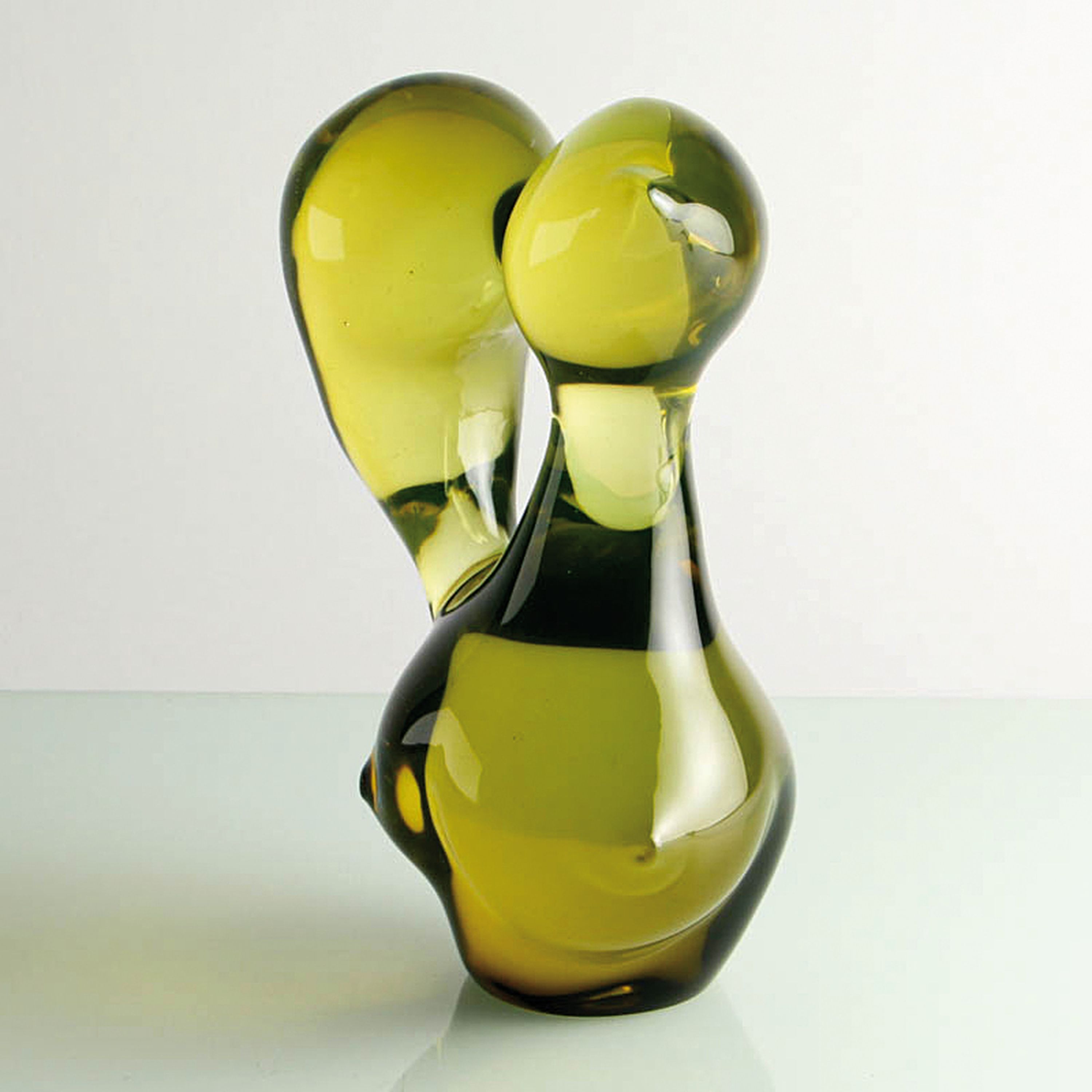 Detail l: Glasskulptur, Ermanno Nason für Cenedese, Murano, gelblich grün getöntes Glas, abstrakt humanoide Form, weiblicher Akt, schwere Qualität, H. 26 cm