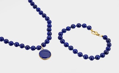 Image Lapislazuli-Schmuckset, best. aus: Collier mit Clipanhänger und Armband, pol. ...
