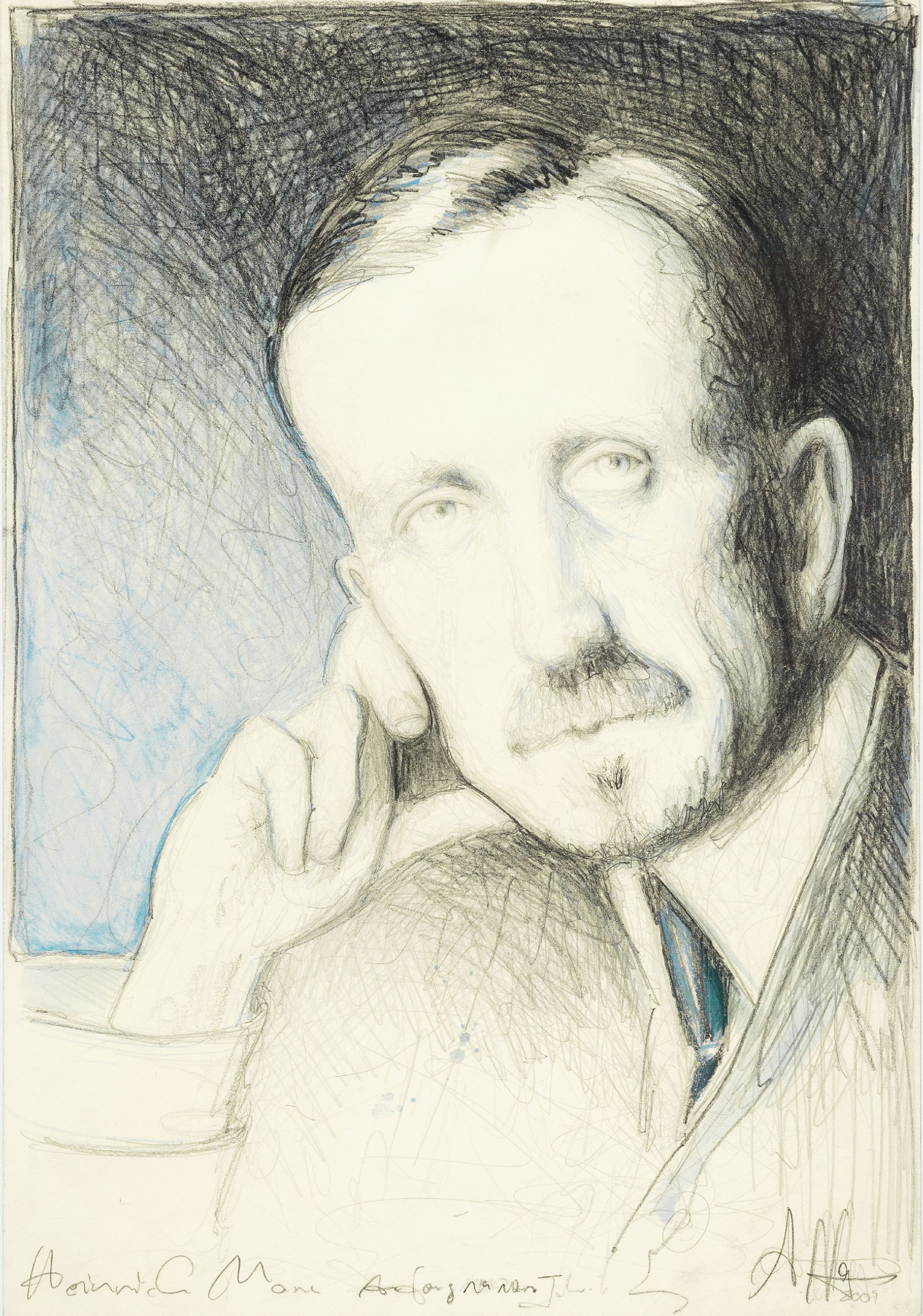 Andreas Noßmann, geb. 1962, Titel: "Heinrich Mann", Bleistift, Farbstift und Aquarell auf Papier, dat., betitelt, handsign,aus dem Jahre ...