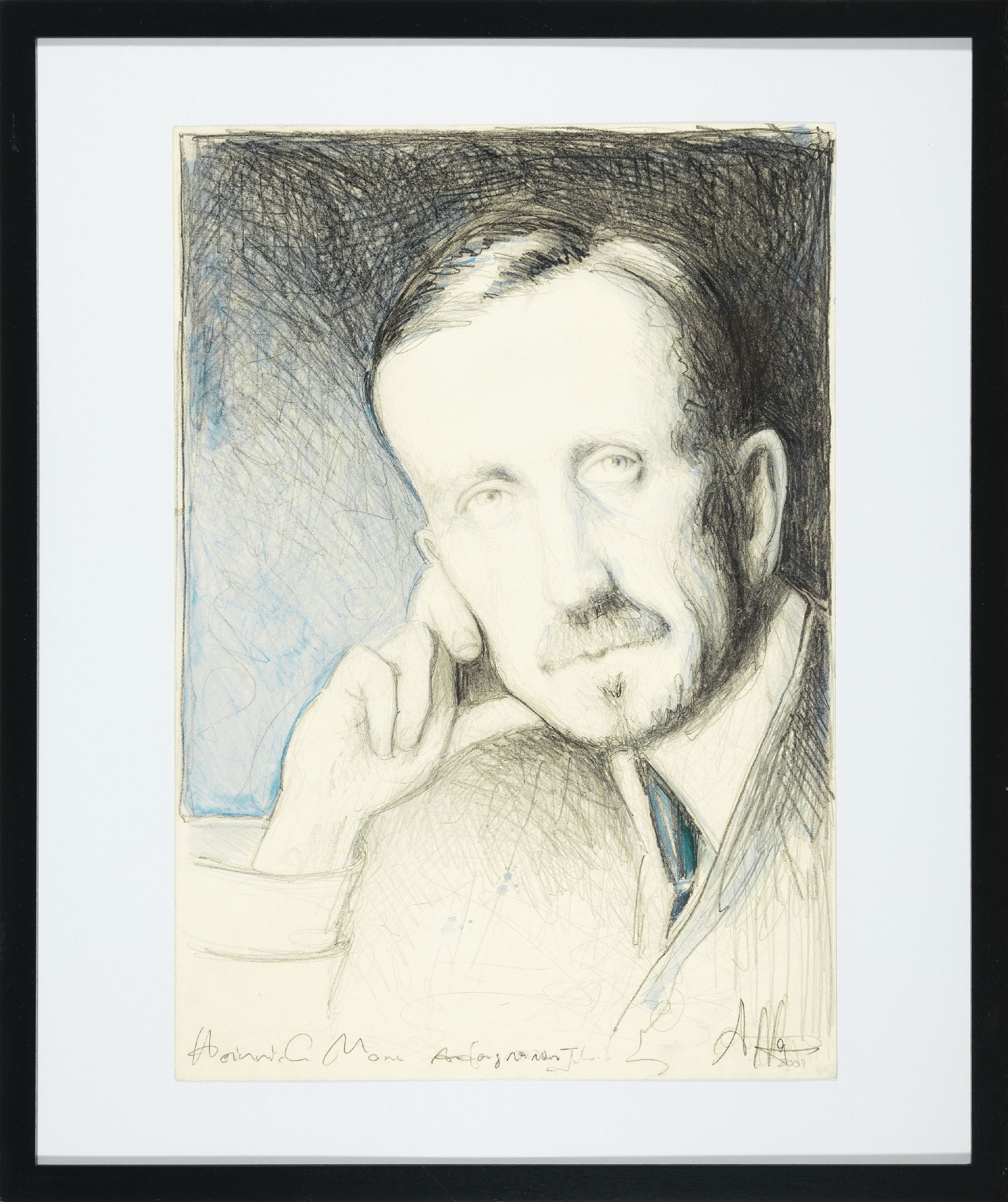 Detail k: Andreas Noßmann, geb. 1962, Titel: "Heinrich Mann", Bleistift, Farbstift und Aquarell auf Papier, dat., betitelt, handsign,aus dem Jahre ...
