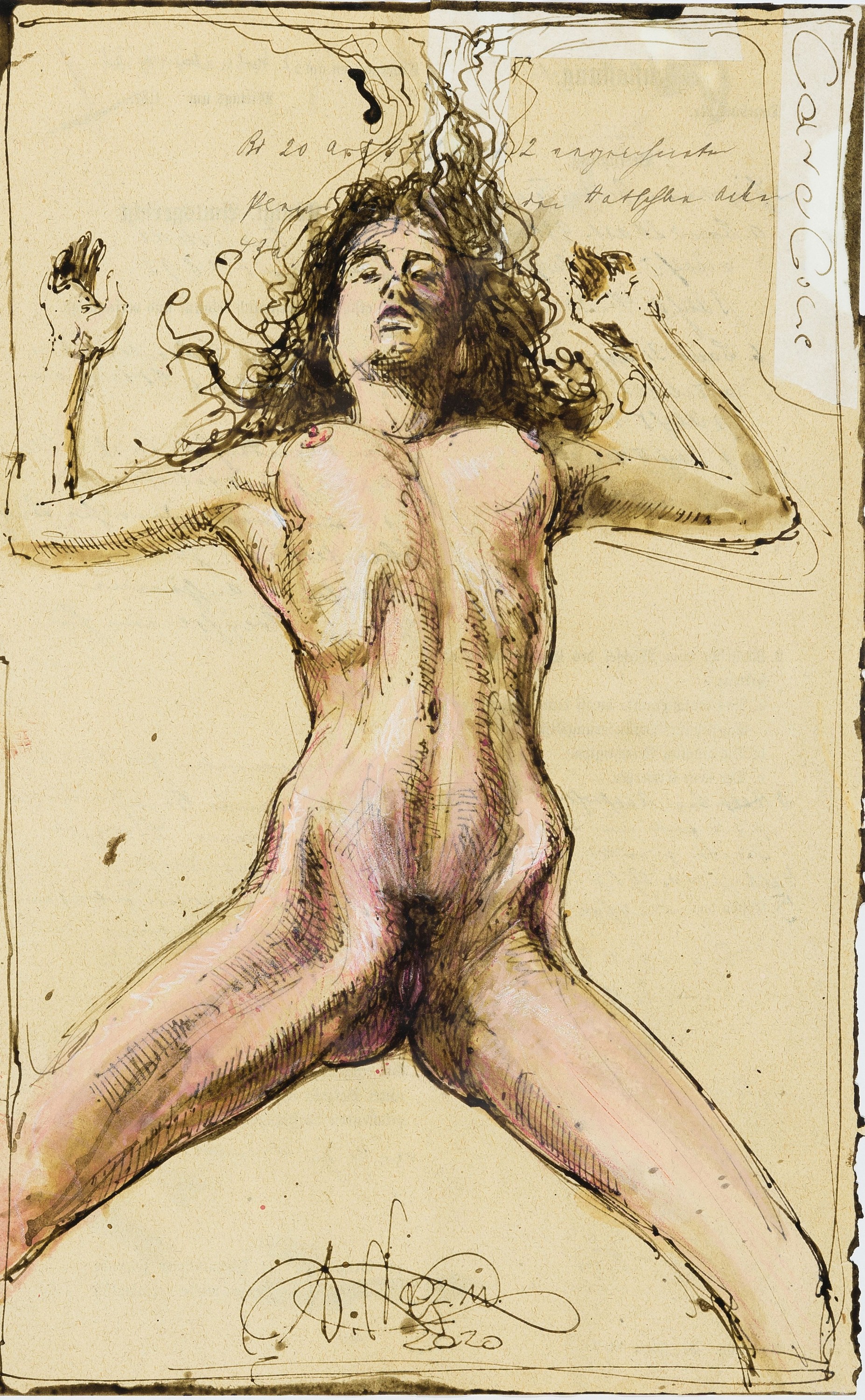 Andreas Noßmann, geb.1962, Titel: "Caroline", Feder, Aquarell und Farbstift auf Papier, dat. betitelt, aus dem Jahre 2020, handsign., ca. ...