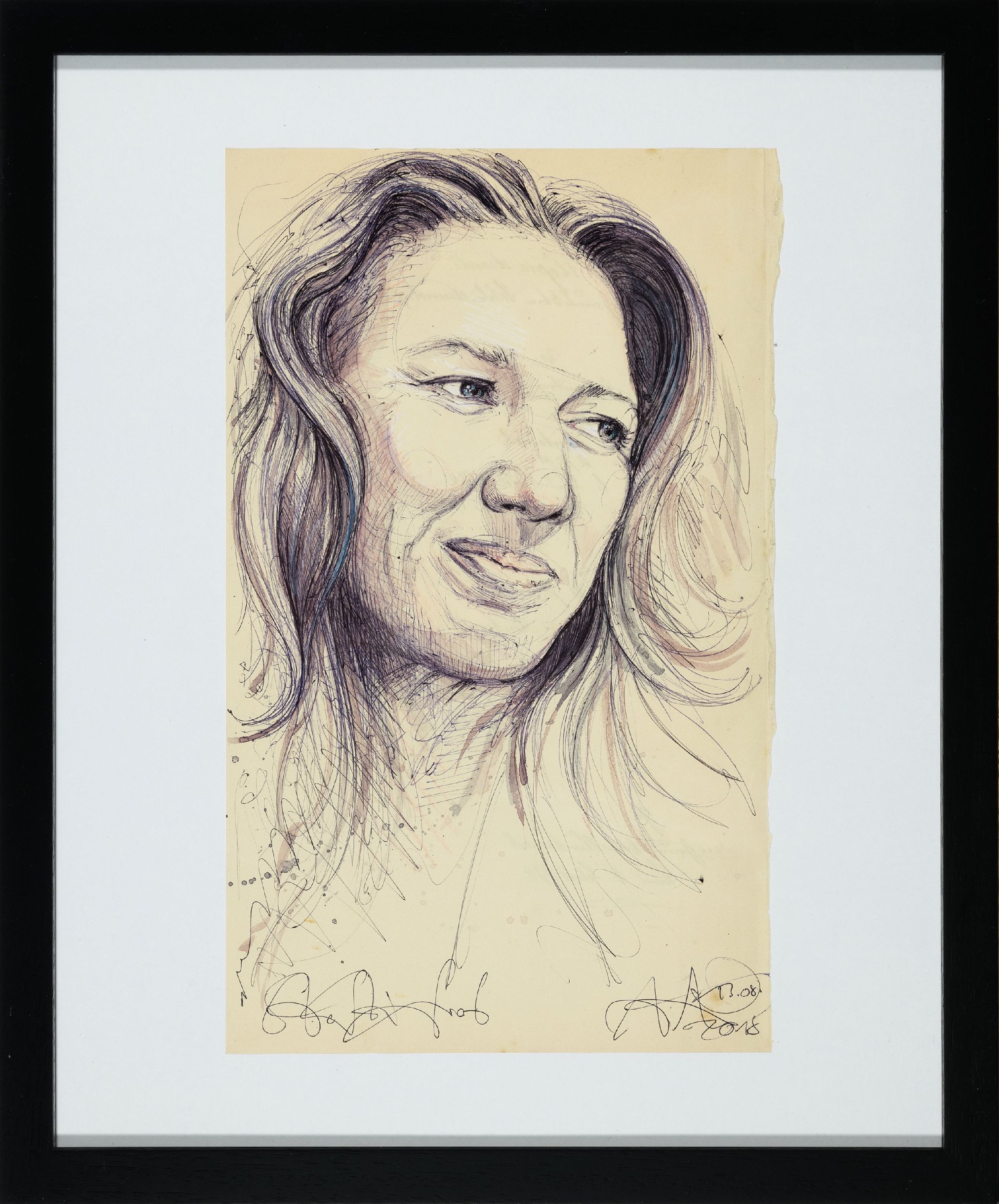 Detail k: Andreas Noßmann, geb. 1962, Titel: "Steffi Graf", Feder Aquarell und Farbstift auf Papier, handsign., dat. betitelt, aus dem Jahre 2018, ...
