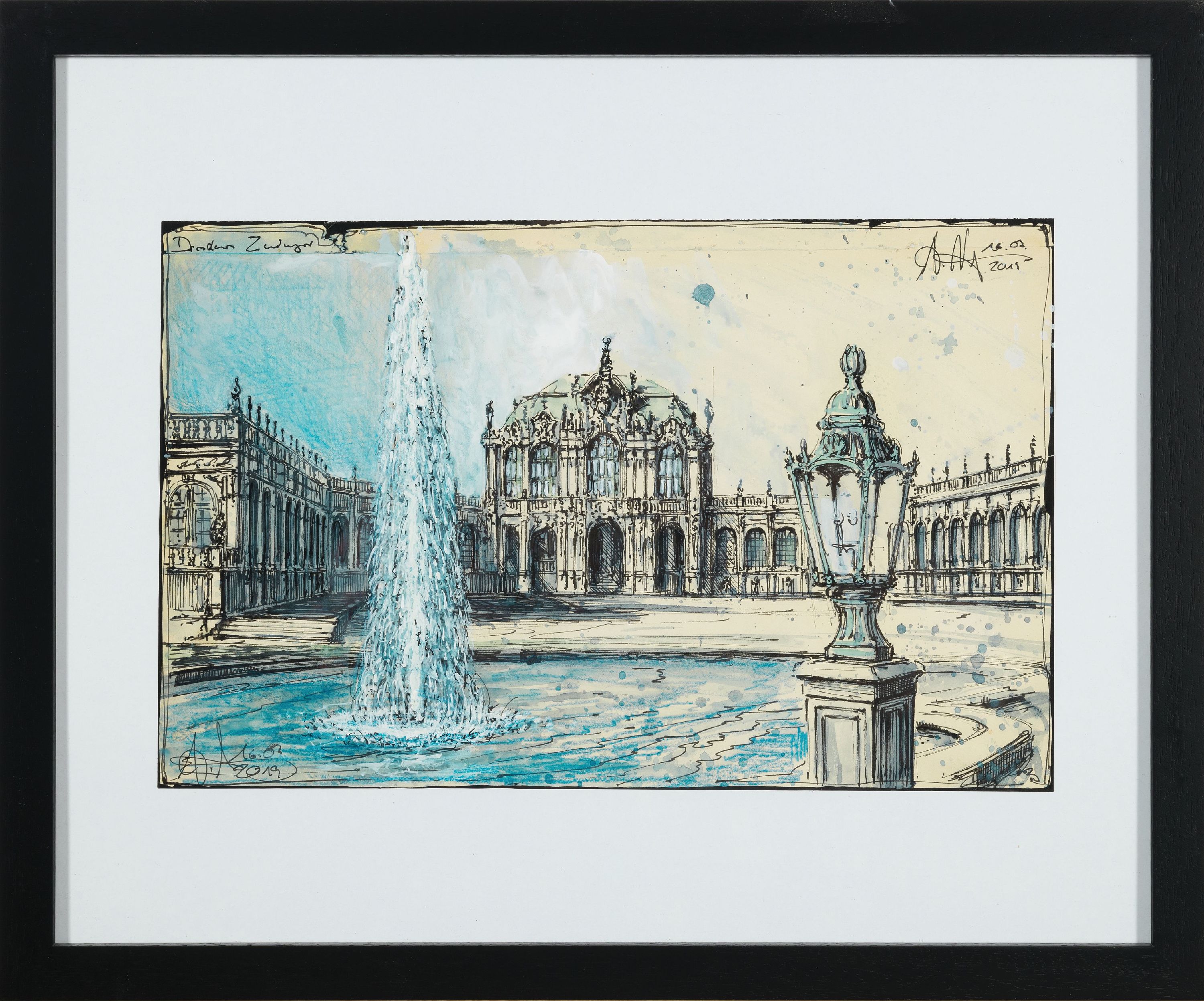Detail k: Andreas Noßmann, geb. 1962, Titel: "Dresden Zwinger", Feder, Aquarell und Farbstift auf Papier, dat., betitelt, aus dem Jahre 2019, ca. ...