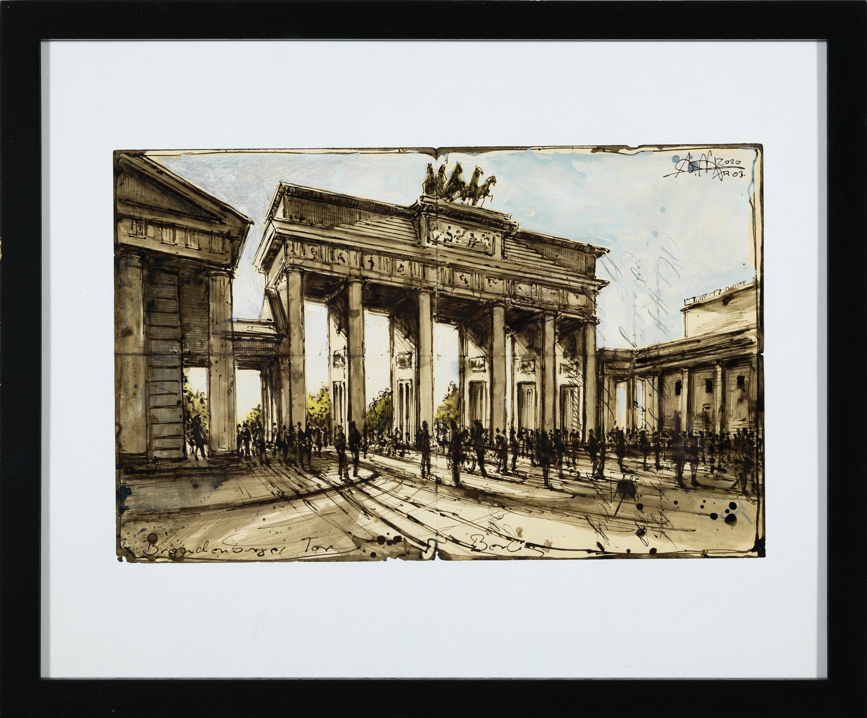 Detail k: Andreas Noßmann, geb. 1962, Titel: "Brandenburger Tor, Berlin", Feder Aquarell und Farbstift auf Papier, handsign., dat., betitelt, aus ...