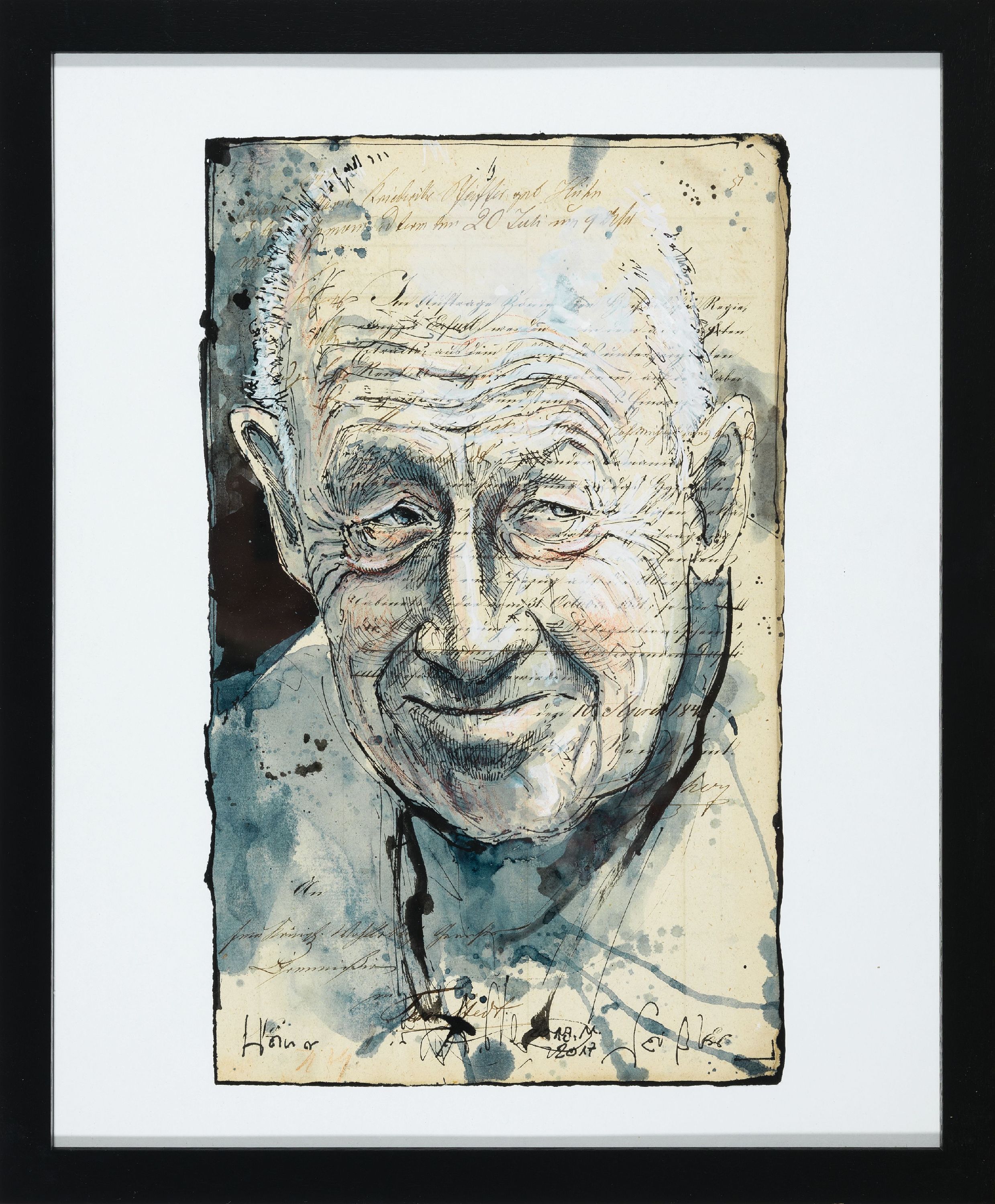 Detail k: Andreas Noßmann, geb. 1962, Titel: "Heiner Geißler", Feder, Aquarell und Farbstift auf Papier, handsign., dat., betitelt, aus dem Jahre ...