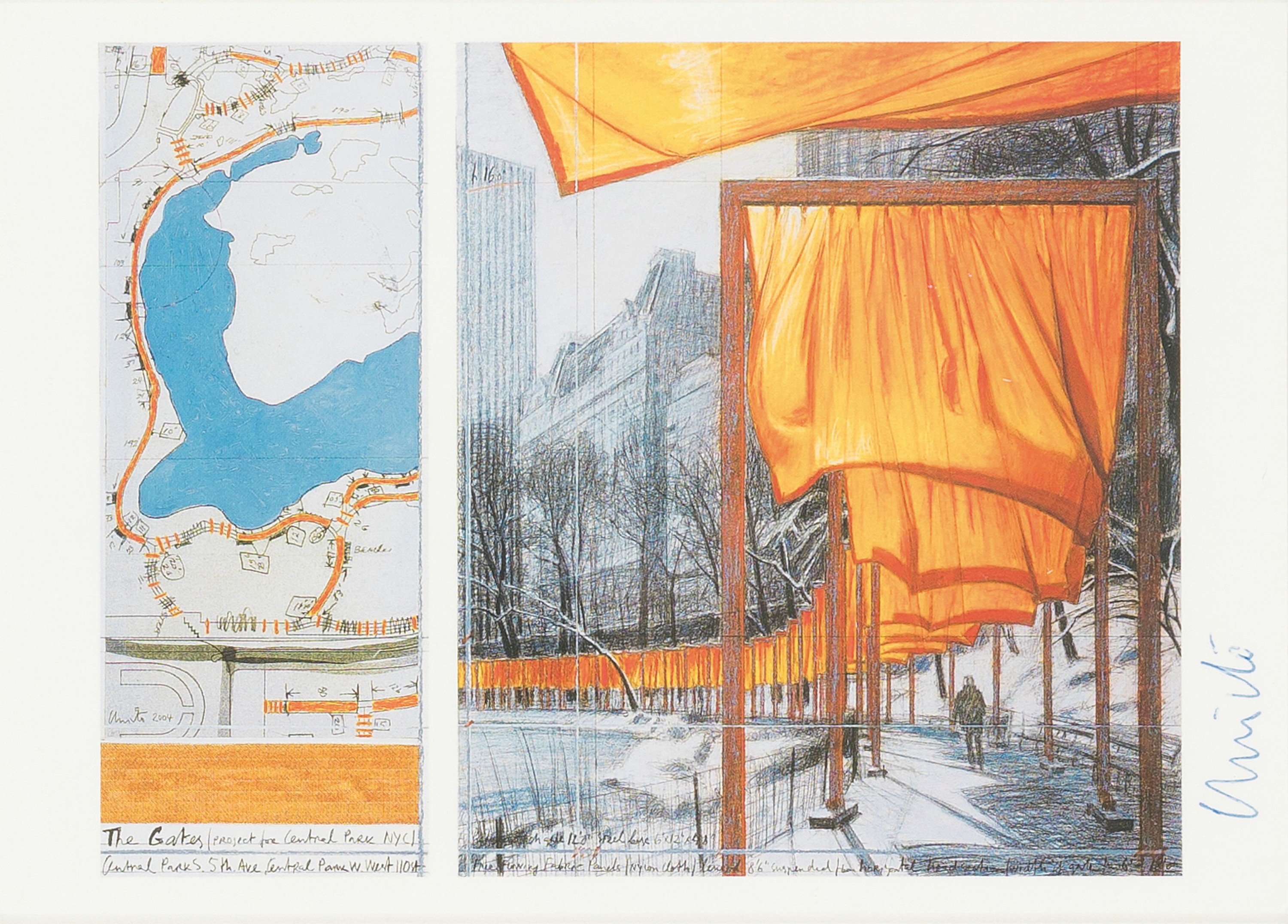 Christo, 1935-2020, Offset, aus dem Projekt "The Gates", (12.2-27.2.2005), handsign., R. ca. 53,5x43 cm