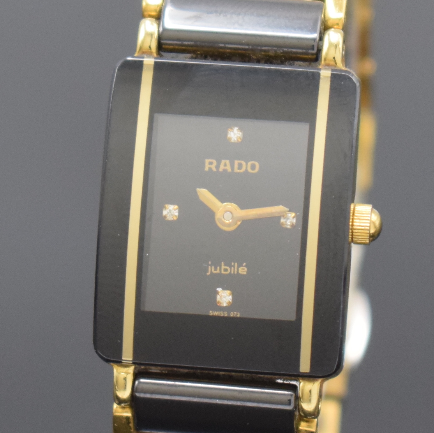 Detail a: RADO Jubile Damenarmbanduhr Referenz 160.0282.3, Schweiz um 1995, quarz, Geh. in Stahl teils verg., Keramik Gliederband m. dopp. Faltschl. in Stahl ...