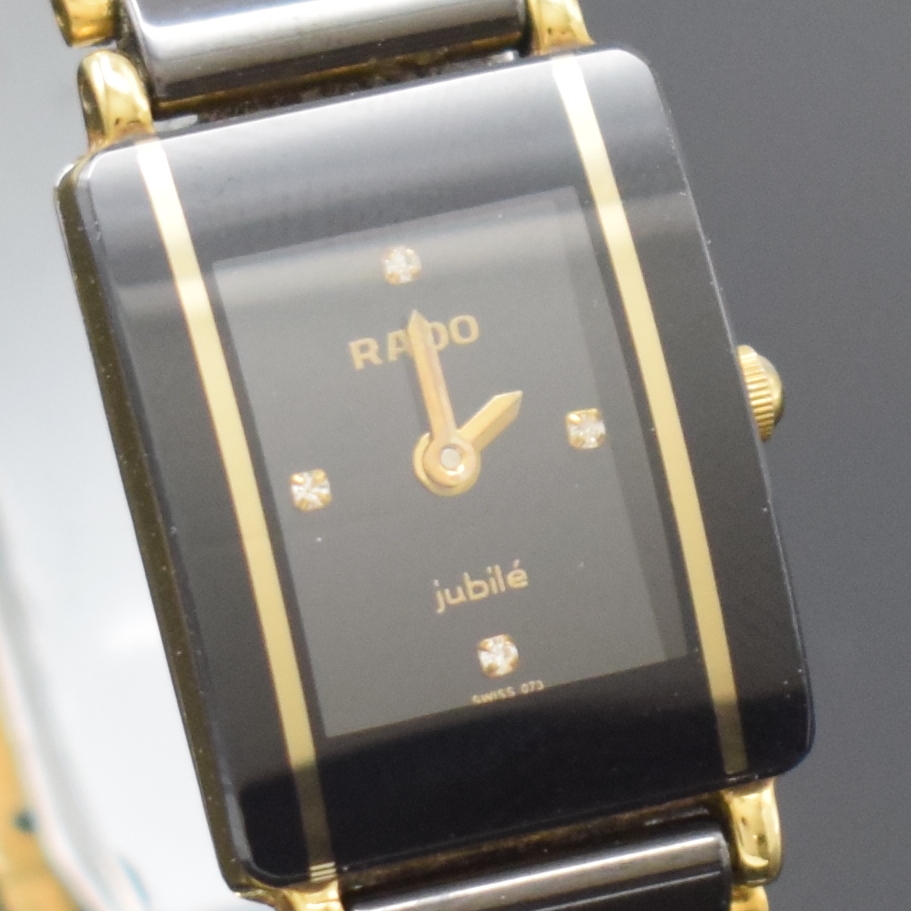 Detail c: RADO Jubile Damenarmbanduhr Referenz 160.0282.3, Schweiz um 1995, quarz, Geh. in Stahl teils verg., Keramik Gliederband m. dopp. Faltschl. in Stahl ...