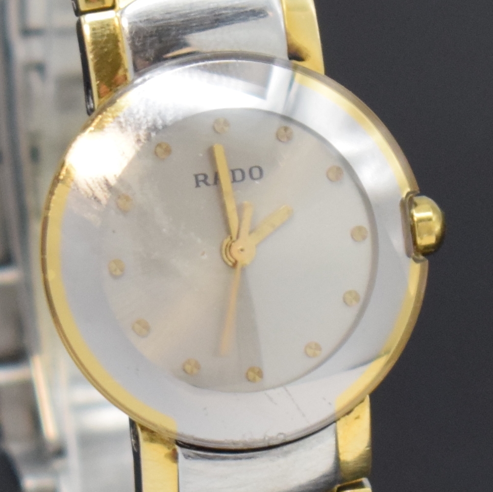 Detail c: RADO Diastar Damenarmbanduhr Referenz 318.0550.3, Schweiz um 1995, quarz, Gliederband m. dopp. Faltschl., Boden aufgedr., silb. Zifferbl. m. gold. ...