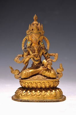 Image 26890594 - Sitzender Tara mit Dorje, wohl Nepal,, 20. Jh., mit Türkisen besetzt, doppelter ...