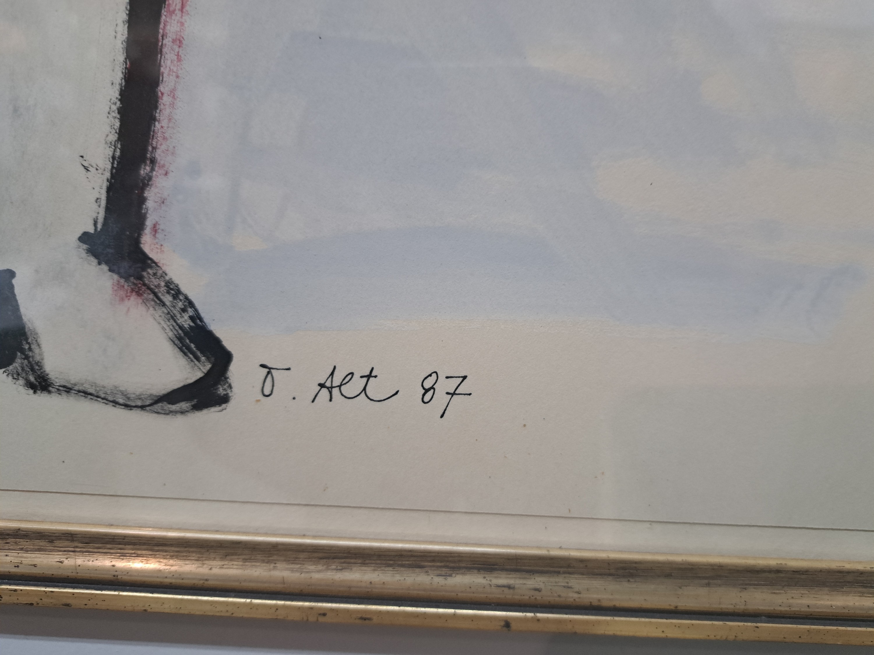 Detail a: Otmar Alt, geb. 1940, Ohne Titel, Katze mit Fliege, Gouache auf Papier, sign. und dat. 87 rechts unten, ca. 72x57cm, u.Gl., R. ca. 79x63cm