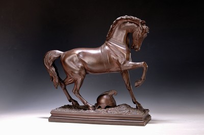 Image 26890680 - Pferdefigur/-statue, um 1900, Zinn-Zinkguß , bronziert, ca. 38 x 34.5 x 14 cm