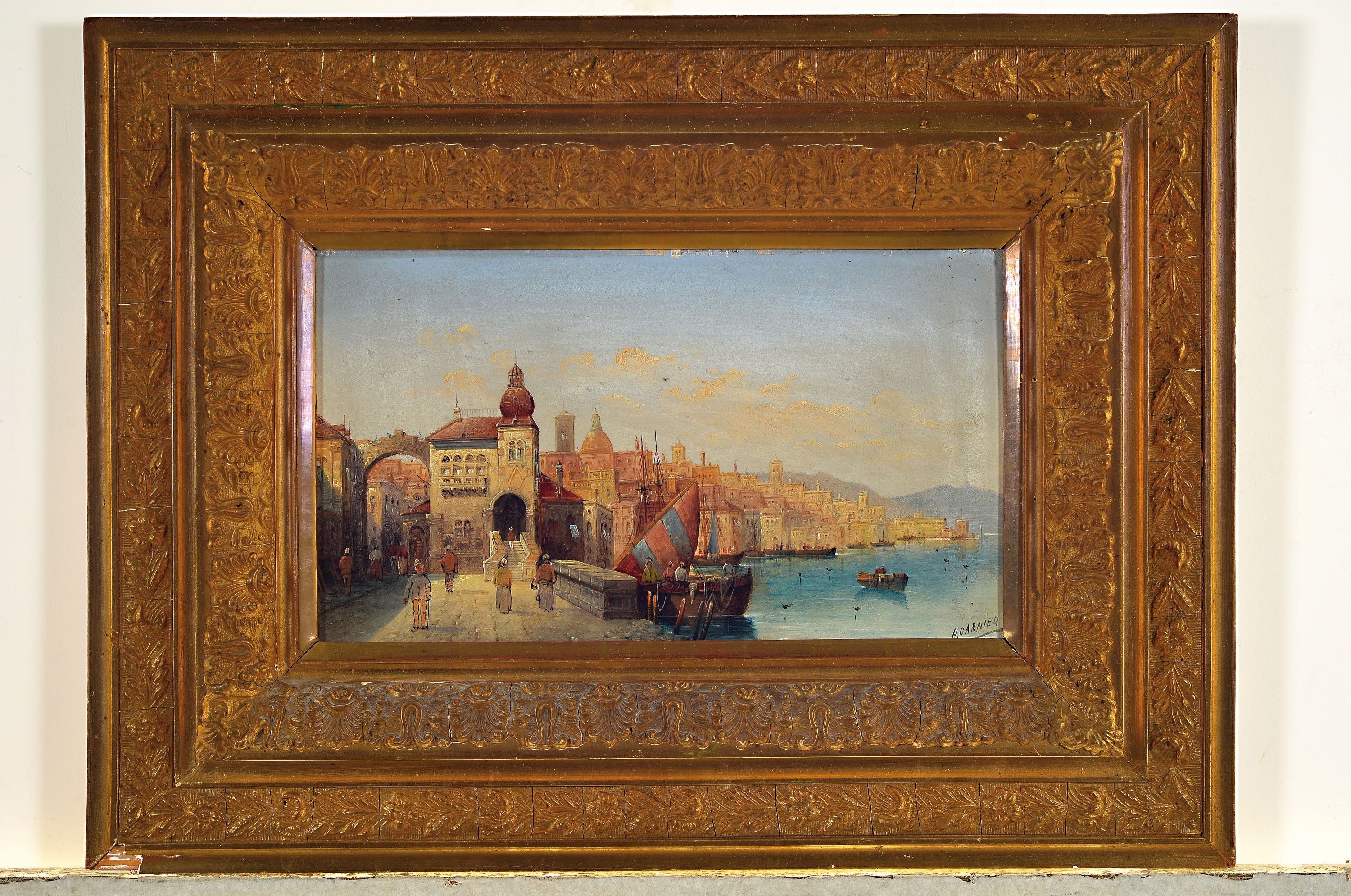Detail k: H. Carnier Pseudonym des Karl Kaufmann, 1843 Neuplachowitz-1905 Wien, Vedute aus Neapel Venedig, Figurenstaffage, rechts unten signiert H. Carnier, ...