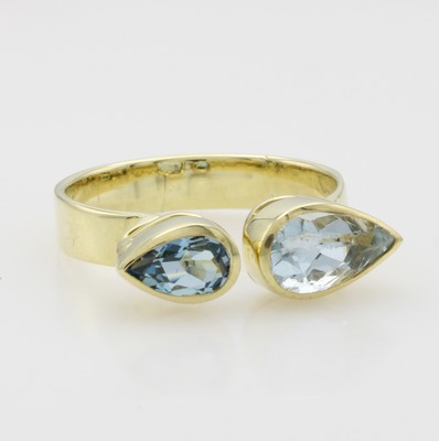 Image Ring mit Aquamarinen, GG 585/000, 2 Aquamarintropfen zus. ca. 2.8 ct, offen gearb., RW ...