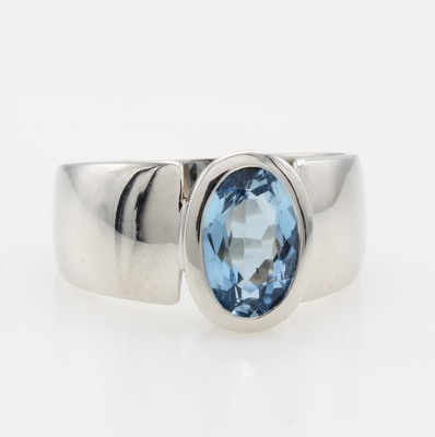 Image Ring mit Aquamarin, WG 585/000, ovaler Aquam. in glatter Fassung ca. 1.5 ct, RW ca. 58, ...