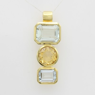 Image Anhänger mit Farbsteinen, GG 585/000, 2 achteckige Aquam. zus. ca. 4.8 ct, 1 runder ...