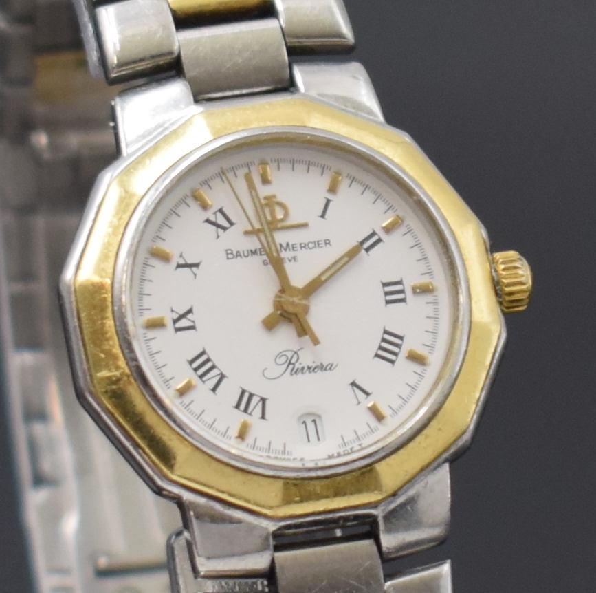 Detail c: BAUME & MERCIER Riviera Damenarmbanduhr in Stahl/Gold Referenz 5231.038, Schweiz um 1985, quartz, 12-eckiges Geh., Boden u. Krone verschr., integr. ...