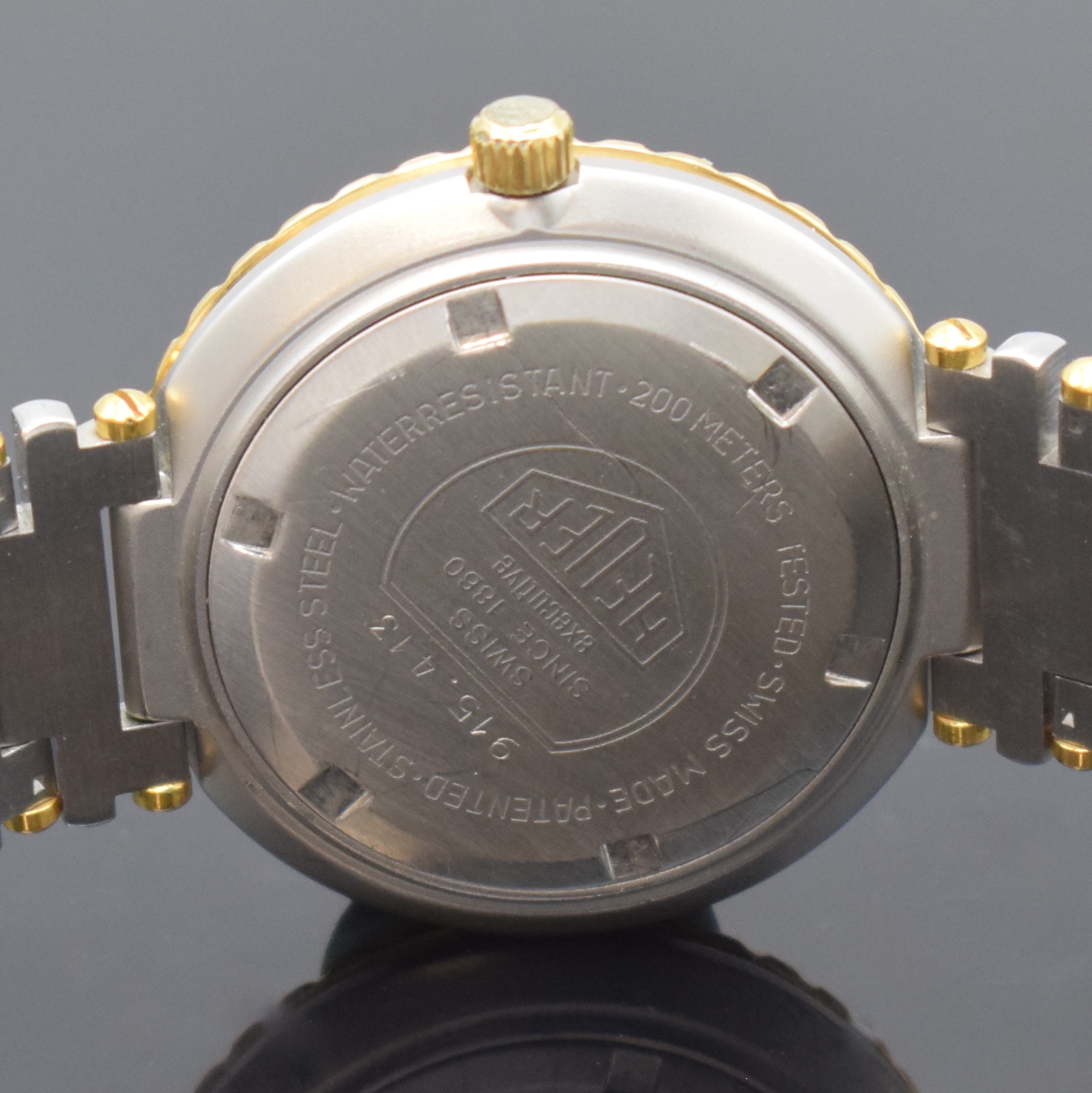 Detail f: HEUER professional Executive Armbanduhr Referenz 915.413, Schweiz um 1985, quarz, Edelstahlgeh. inkl. orig. Gliederband m. Faltschl., Boden u. Krone ...