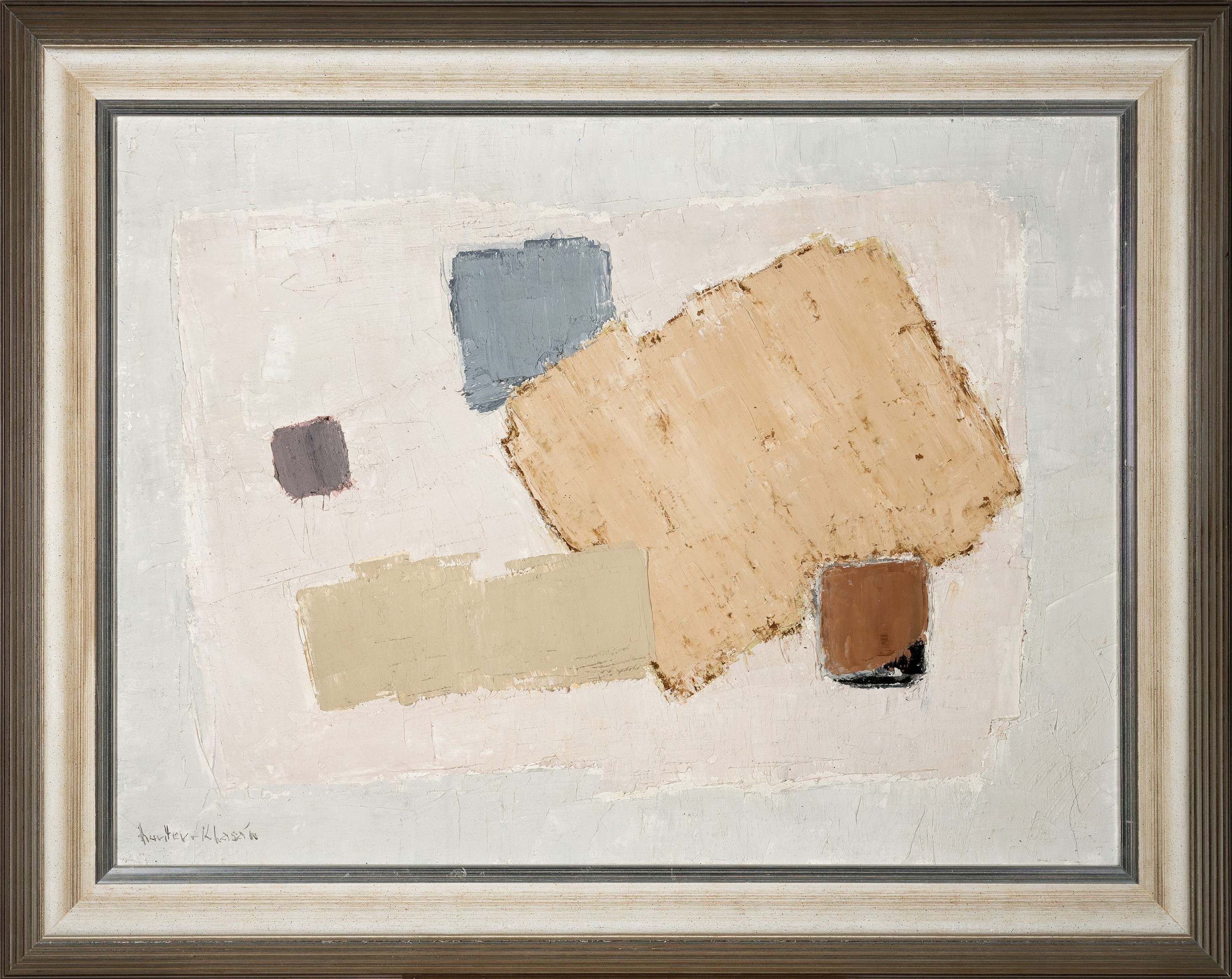 Detail k: Hunter-Khasan, Künstler der Mitte des 20.Jh. , Komposition aus geometrisierenden Farbflächen, links unten signiert, Öl/Lwd, Rahmen 77x97 cm
