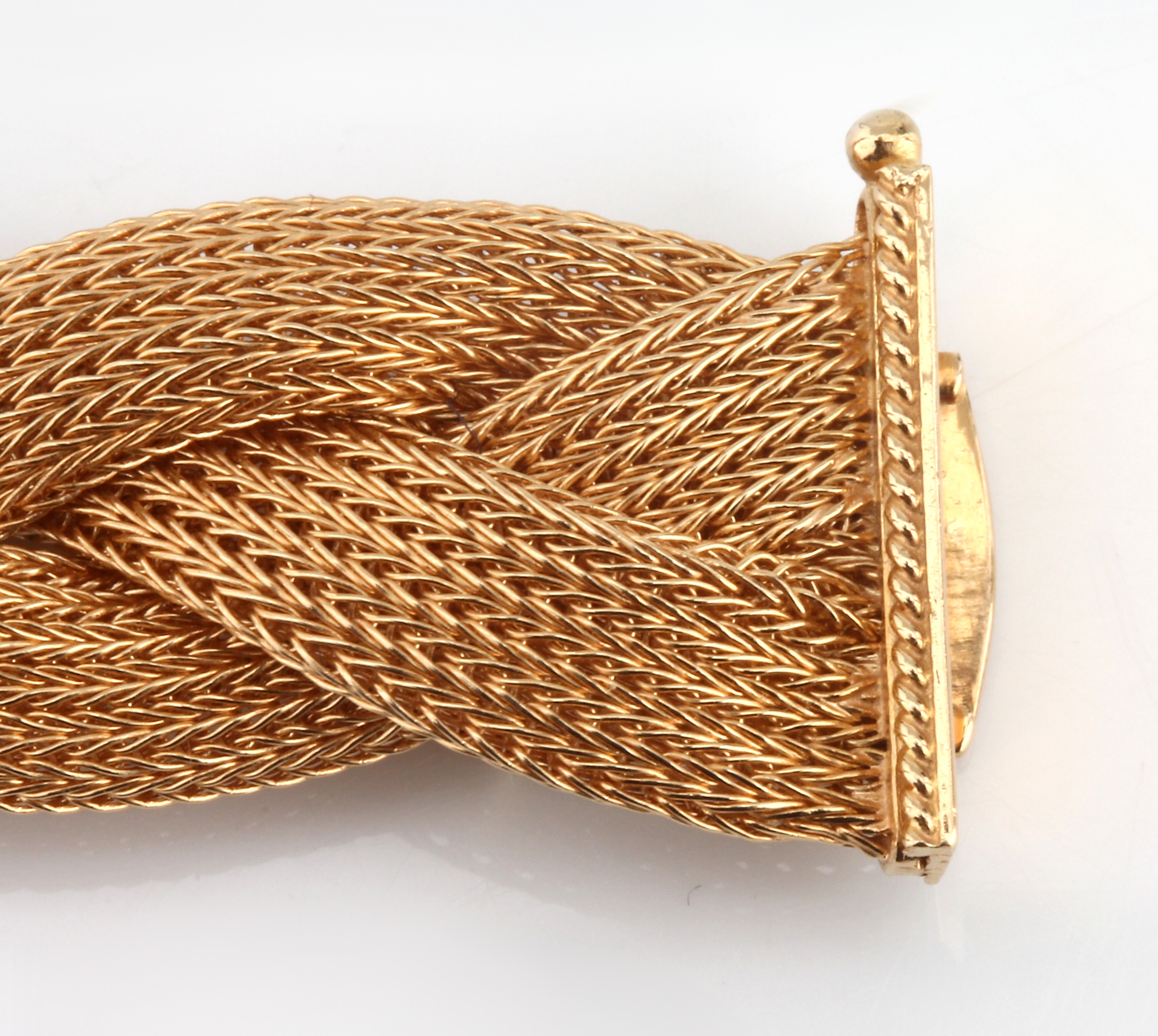 Detail c: 18 kt Gold Armband, GG 750/000, aufwändige Flechtarbeit, B. ca 1.6 cm, L. ca. 18.5 cm, Kastenschloss mit Sicherheitsacht, ca. 35.2 g