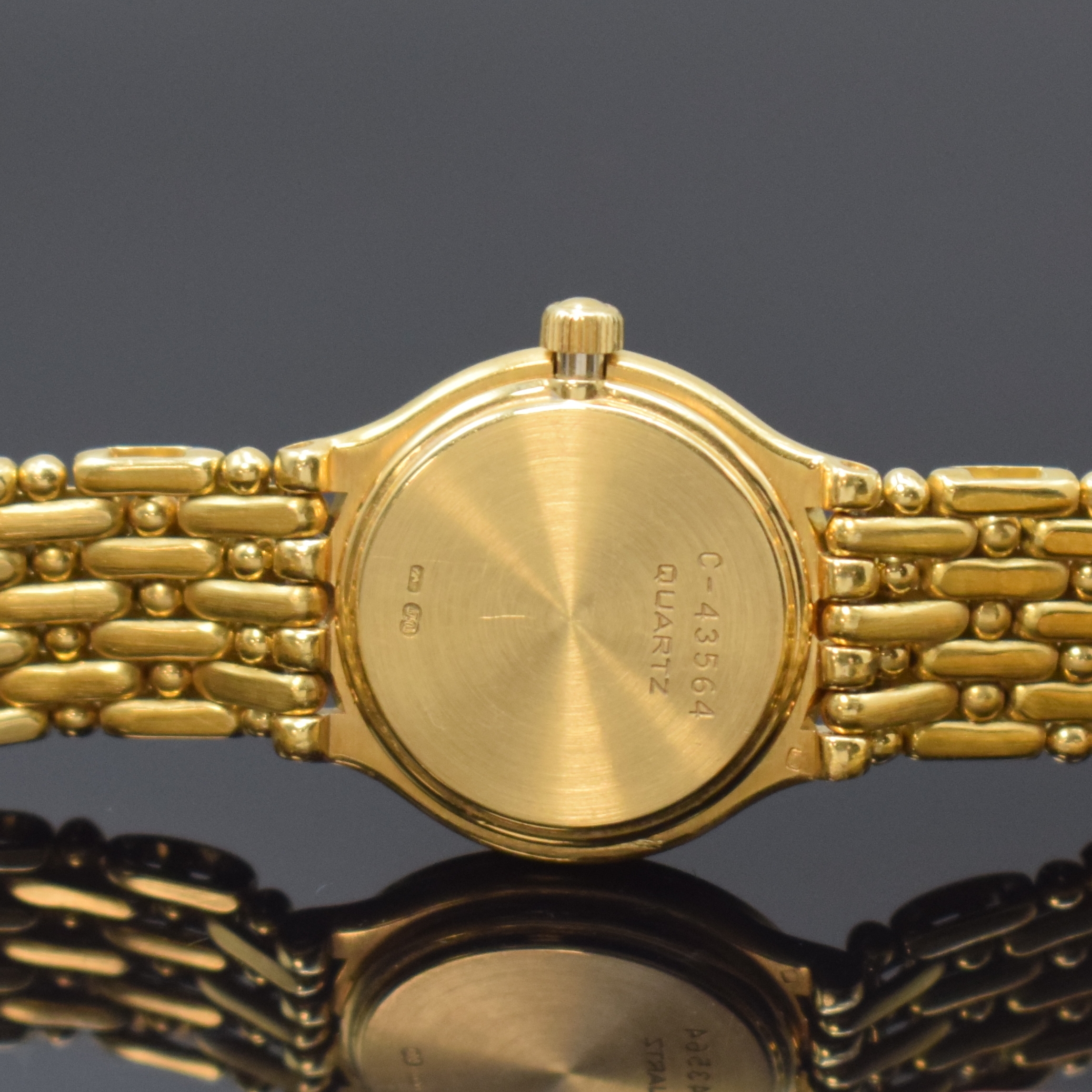 Detail e: AUDEMARS PIGUET Meridian Damenarmbanduhr in GG 750/000, Schweiz um 1985, quarz, Gliederband m. dopp. Faltschl., 2-tlg. Geh., gold. Zifferbl. m. ...