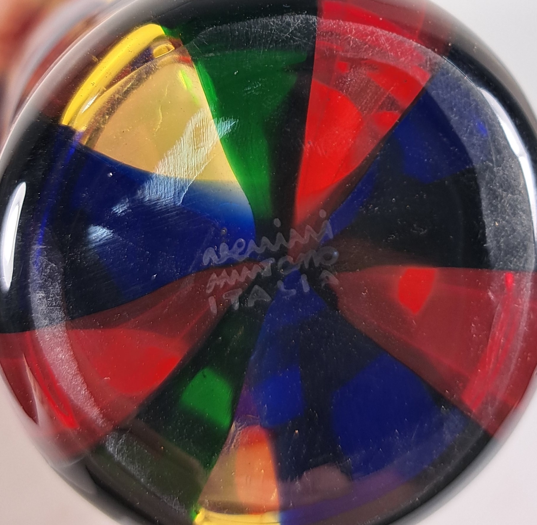 Detail d: Pezzato-Vase, Entwurf Fulvio Bianconi für Venini & C. Murano, 50er Jahre, Pokalform, farbloses Glas mit mosaikartige zusammengeschmolzenen Quadrate ...
