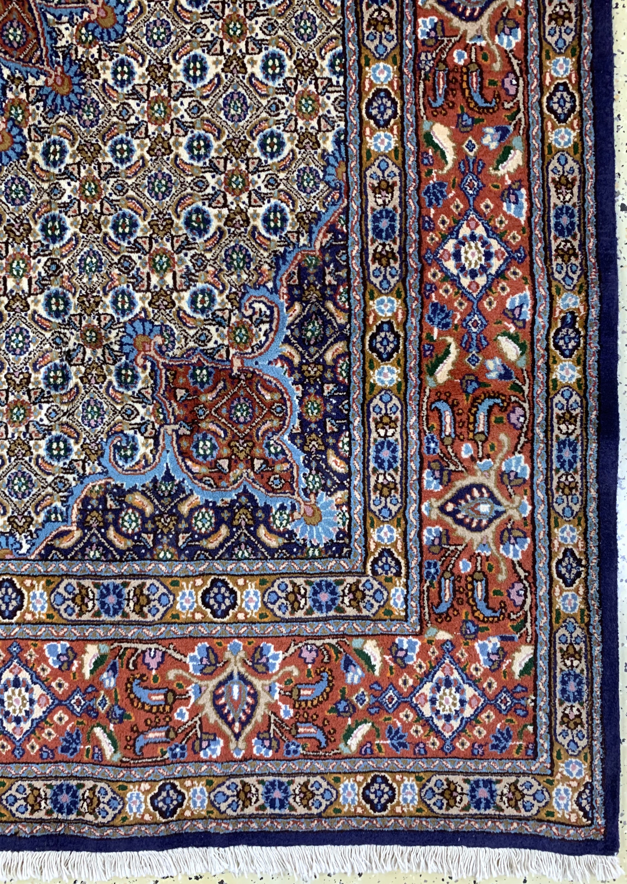 Detail a: Mud fein, Persien, Ende 20.Jhd, Korkwolle mit Seide, ca. 260 x 204 cm, EHZ: 1-2(nahezu Neuwertig)