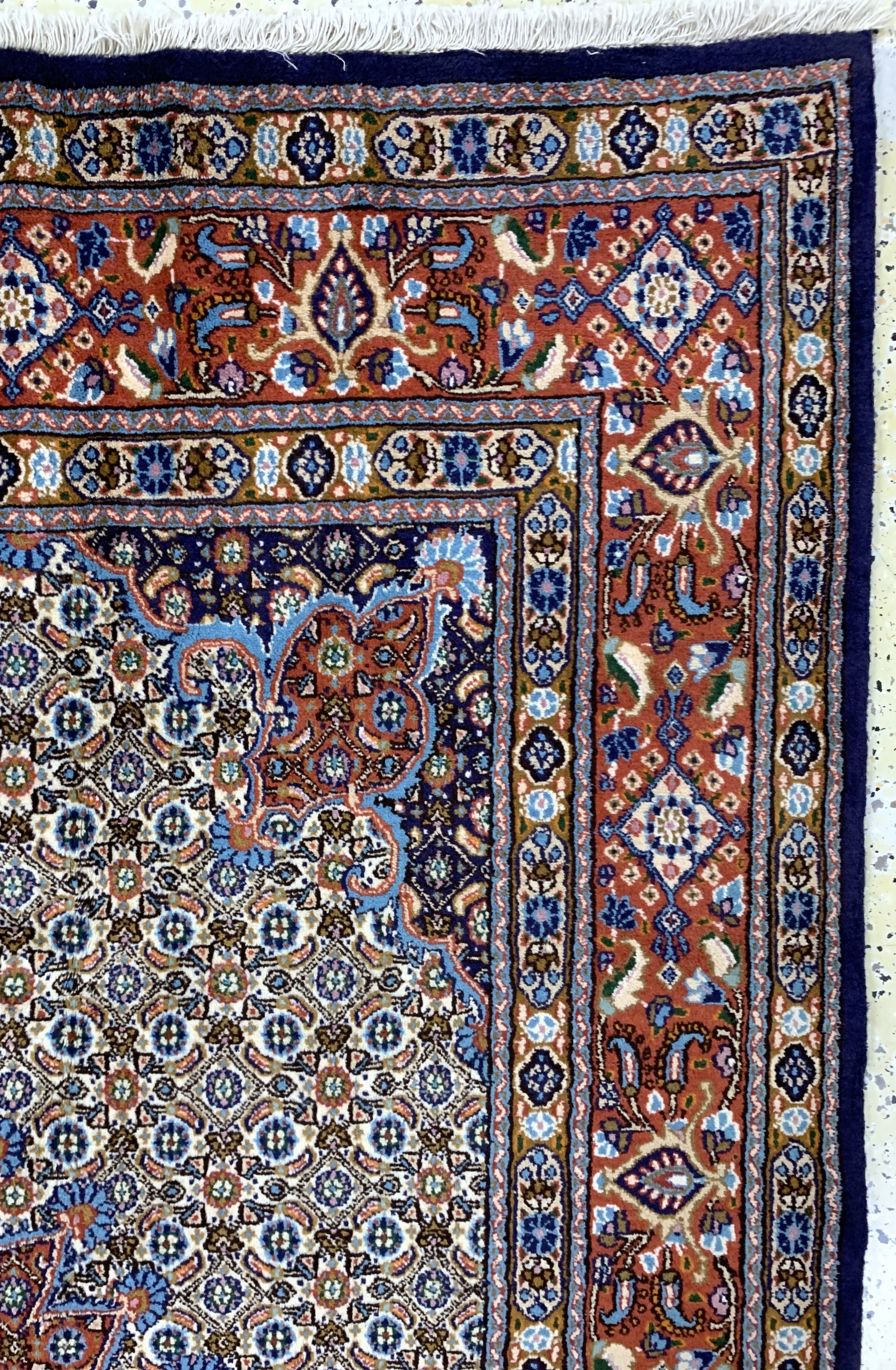 Detail e: Mud fein, Persien, Ende 20.Jhd, Korkwolle mit Seide, ca. 260 x 204 cm, EHZ: 1-2(nahezu Neuwertig)