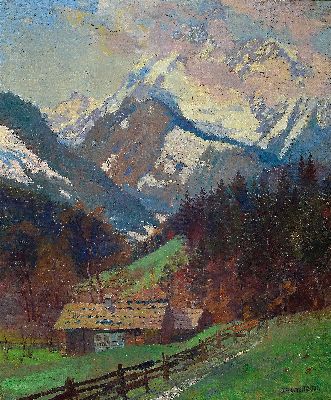 Image Jean Anacker, 1878 Leipzig-1955 München, Bauernhof im Hochgebirge, Öl/Lwd, ...